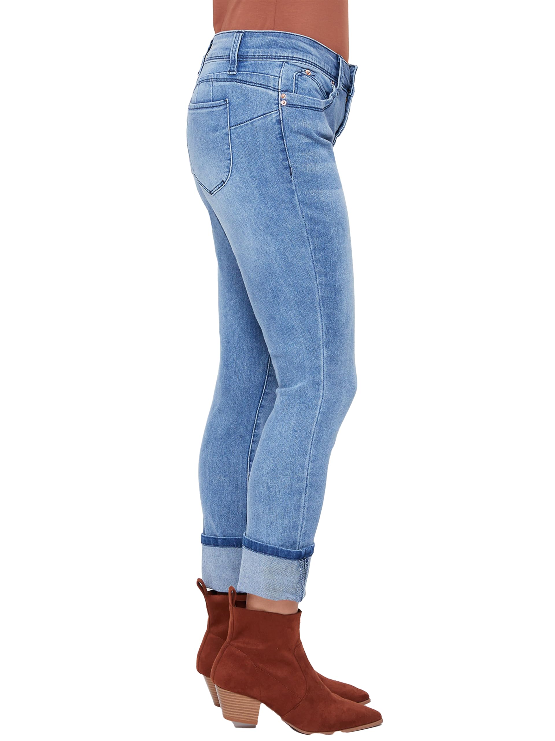 Royalty For Me Women's Petite Sustainable Stretch Mid-Rise Skinny Ankle Jeans - Light Wash Denim (Size 8) | Comfortable Casual Denim Pants for Everyday Wear & Office Outfits