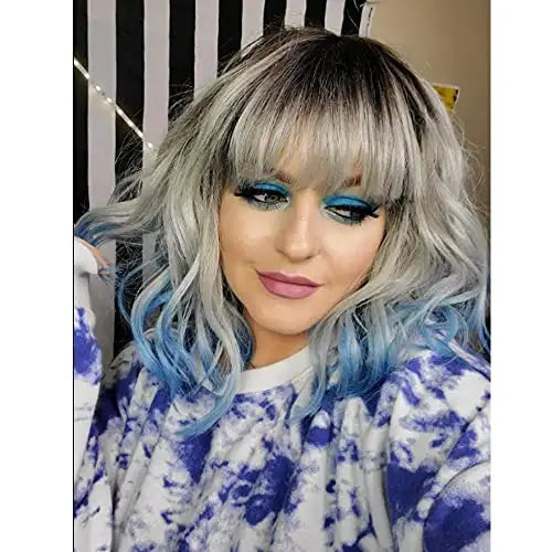Heat Resistant Silver Blue Ombre Synthetic Wig for Women - Perfect for Cosplay, Parties & Daily Wear