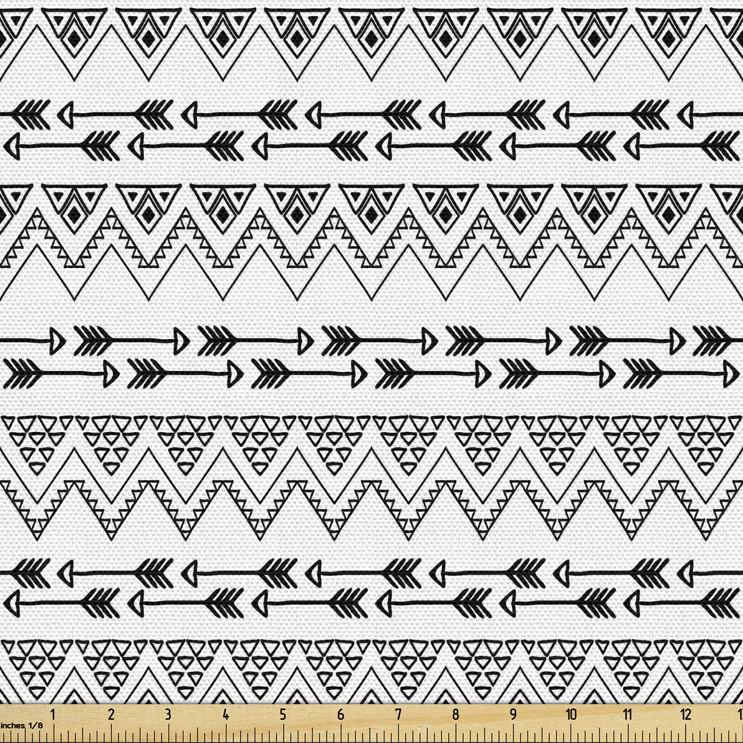 Ambesonne Bohemian Tribal Fabric by The Yard - Triangle Zigzag & Arrow Pattern Upholstery Material (10 Yards, Charcoal Grey/White) for Sofa Covers, Curtains & Home Decor