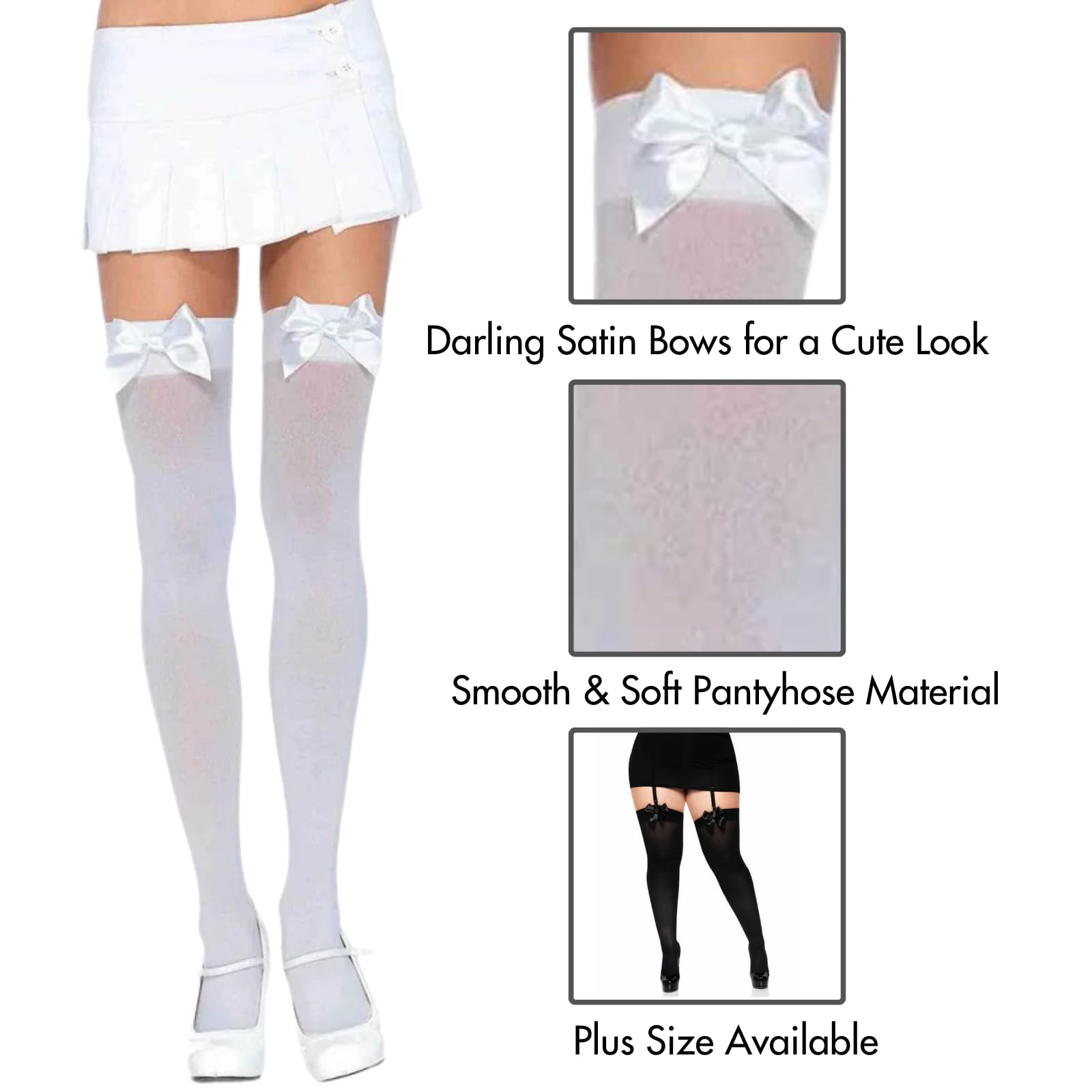 Leg Avenue Women's Satin Bow Accent Thigh High Stockings - Sexy & Elegant Hosiery for Cosplay, Halloween, and Special Occasions