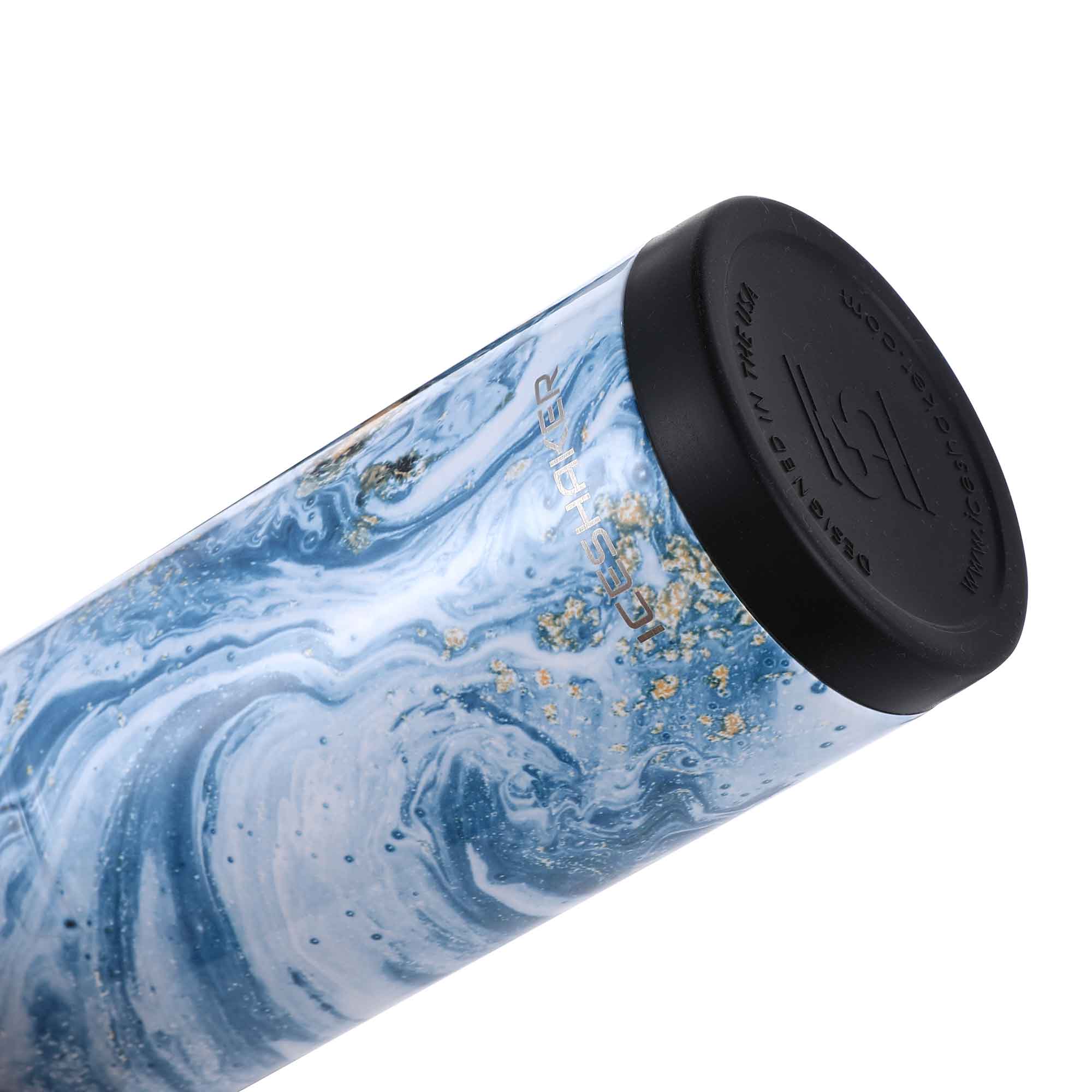 20oz Skinny Tumbler with Lid and Straw - Insulated Stainless Steel Travel Mug, Blue Marble Design - Perfect for Coffee, Tea & Cold Drinks On The Go