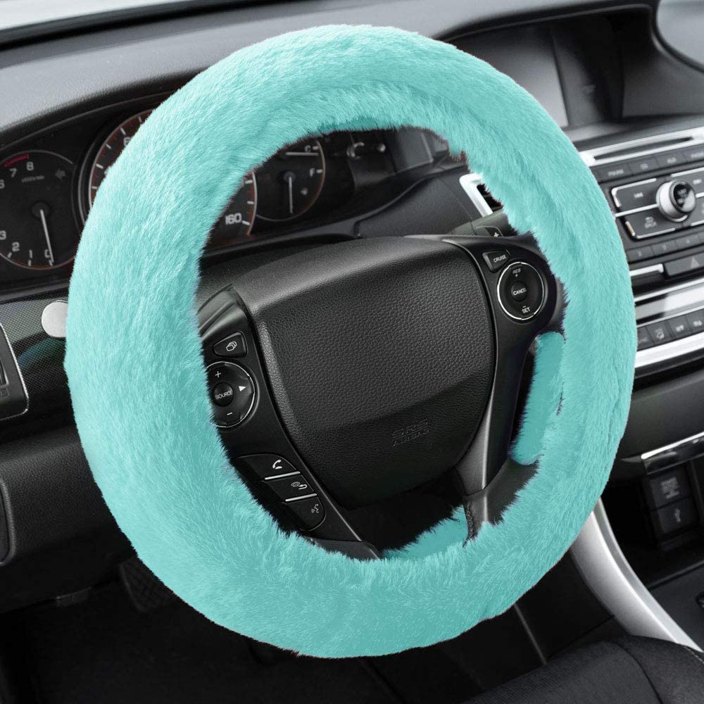 BDK PolyPro Mint Car Seat Covers for Women - Premium Car Accessories Gift Set with Carpet Floor Mats, Faux Fur Steering Wheel Cover & Bling Windshield Sunshade | Perfect for Daily Commute, Road Trips & Car Interior Protection