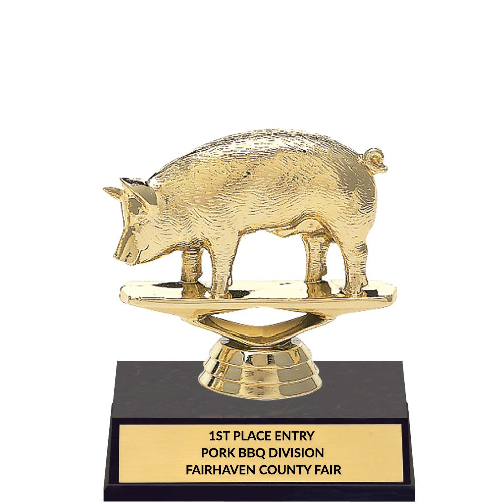 4 Inch Golden Pig Trophy with Free Custom Engraving - Perfect for Awards, Gifts, and Office Decor