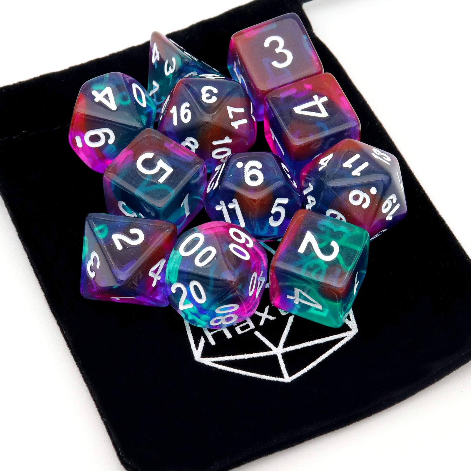 Haxtec 11-Piece DND Dice Set with Extra D6 & D20 - Translucent Purple & Teal Polyhedral Dice for Dungeons & Dragons 5e, RPG Tabletop Games, Gifts & Collectibles - Perfect for Adventurers & Fantasy Roleplaying