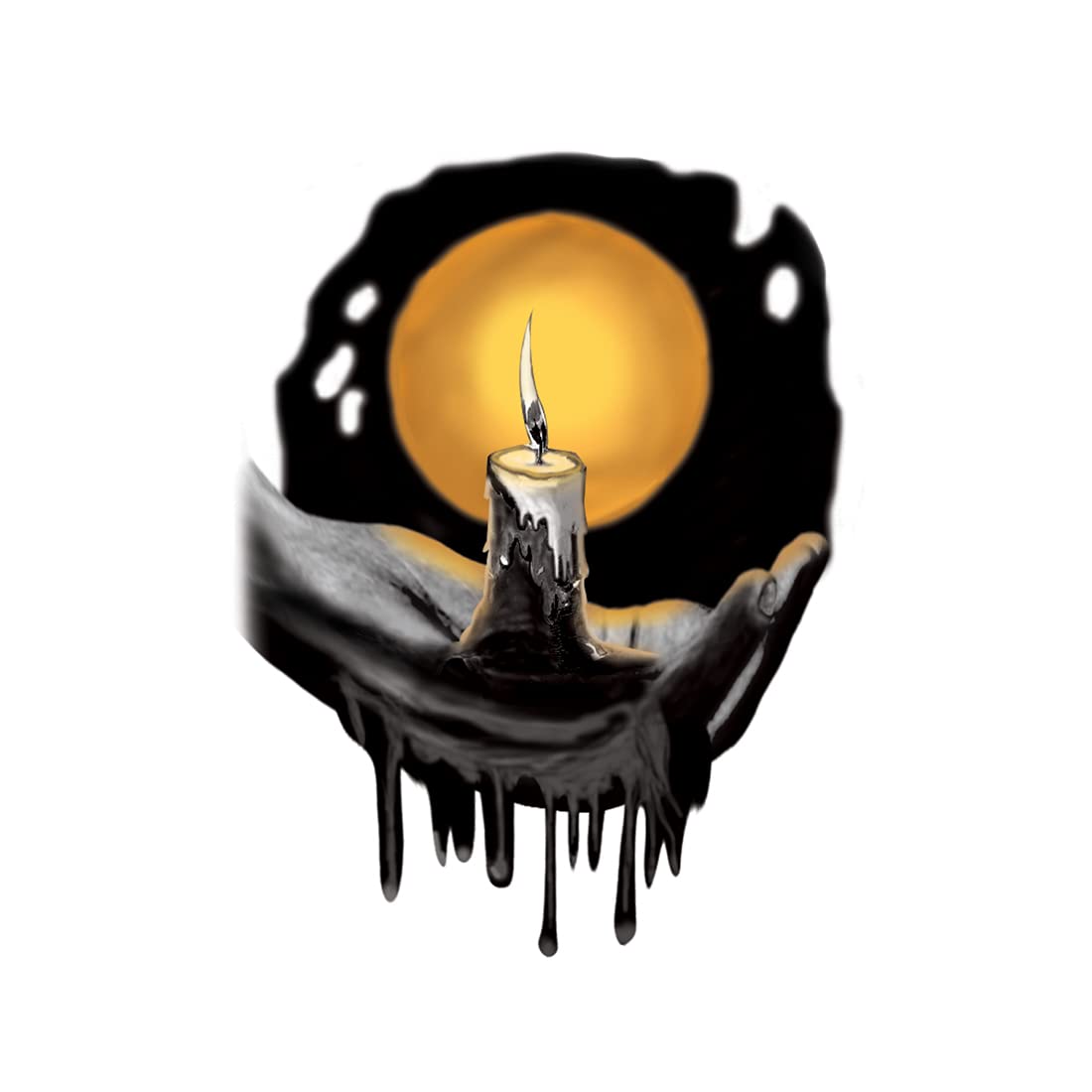 Waterproof Temporary Tattoo for Men & Women - Moon Night Hand Candle Design - Perfect for Halloween, Parties, and Festive Events