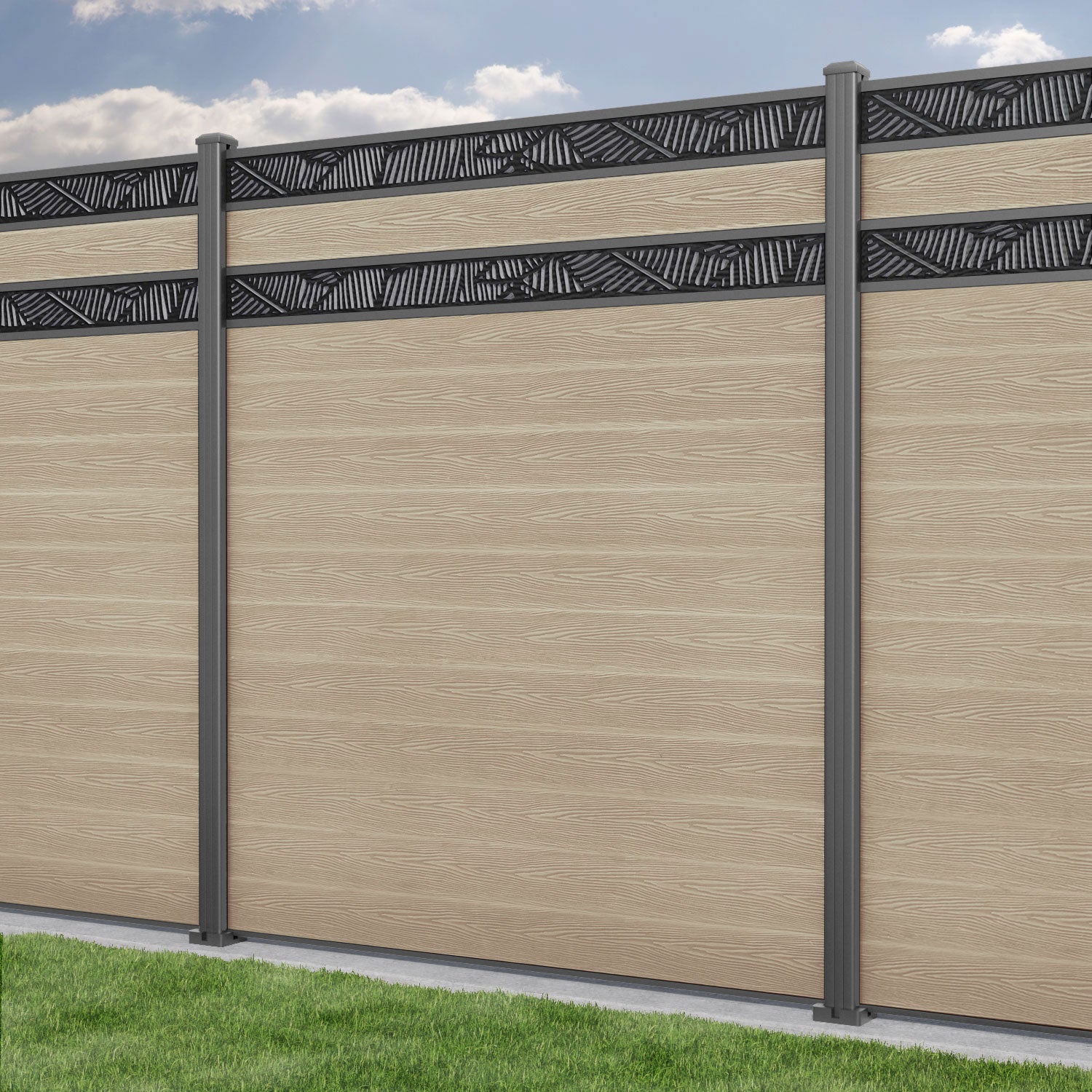 Classic Feather Split Screen Fence Panel - Light Oak Wood Privacy Screen with Aluminum Posts for Garden, Patio, and Backyard Decoration