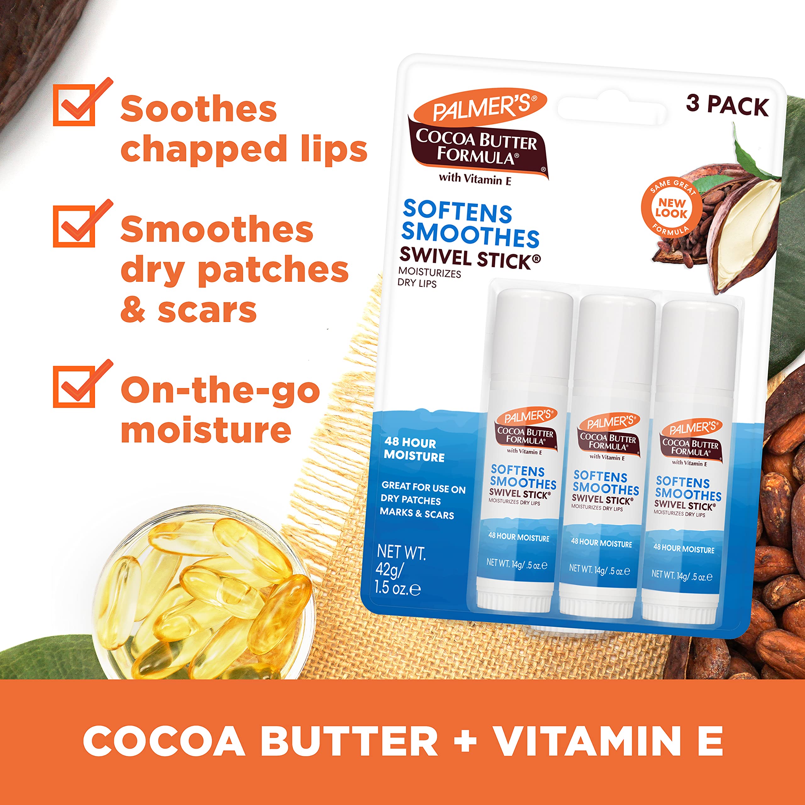 Palmer's Cocoa Butter Moisturizing Swivel Stick (3-Pack) & Raw Shea Butter Balm for Dry Skin – 7.25 oz | Ultra Hydrating Lip & Skin Care | Perfect for Chapped Lips, Cracked Heels & Eczema Relief