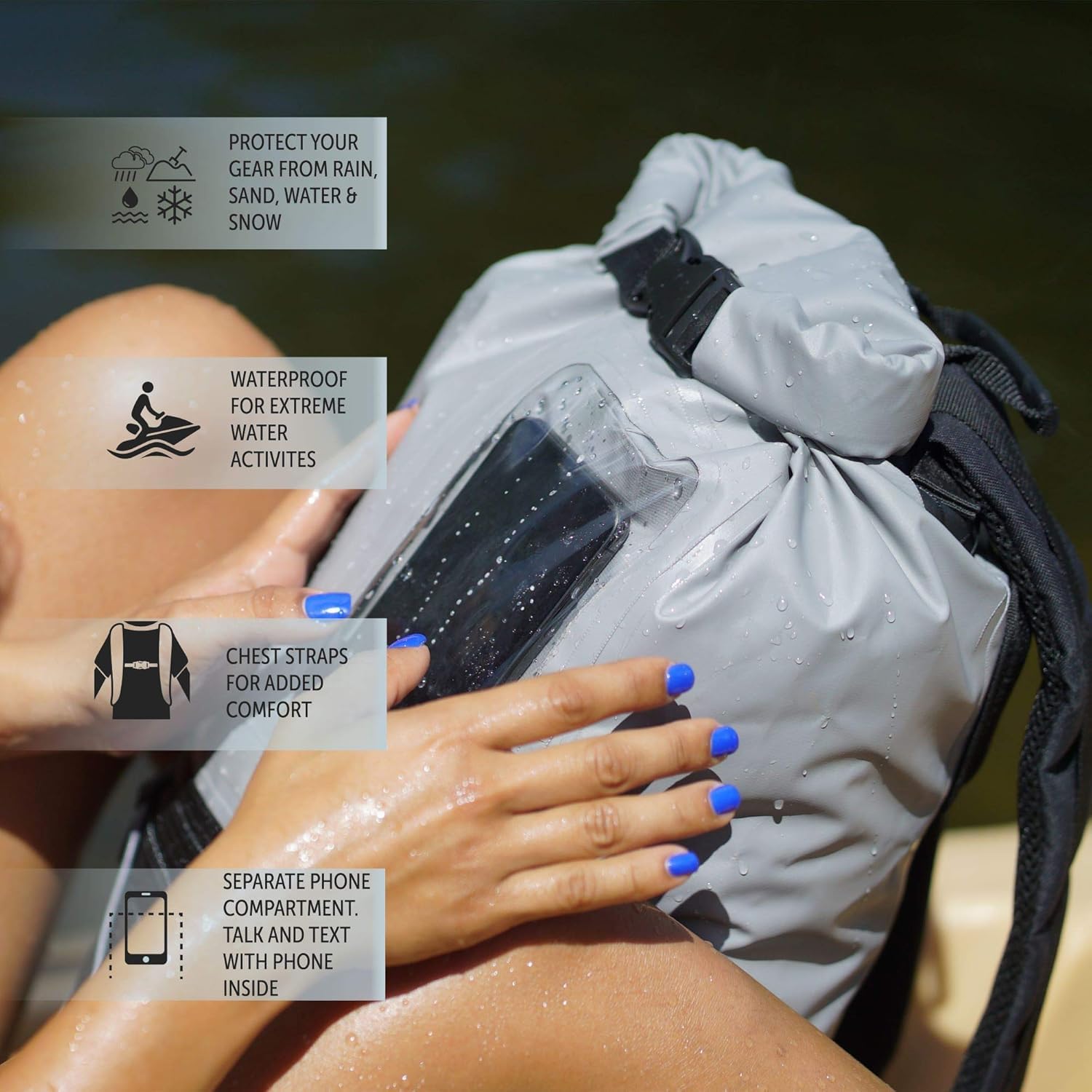 Geckobrands Hydroner 20L Waterproof Dry Bag Backpack - Lightweight Roll-Top Dry Sack with Clear Phone Case for Hiking, Camping, Kayaking & Beach Activities