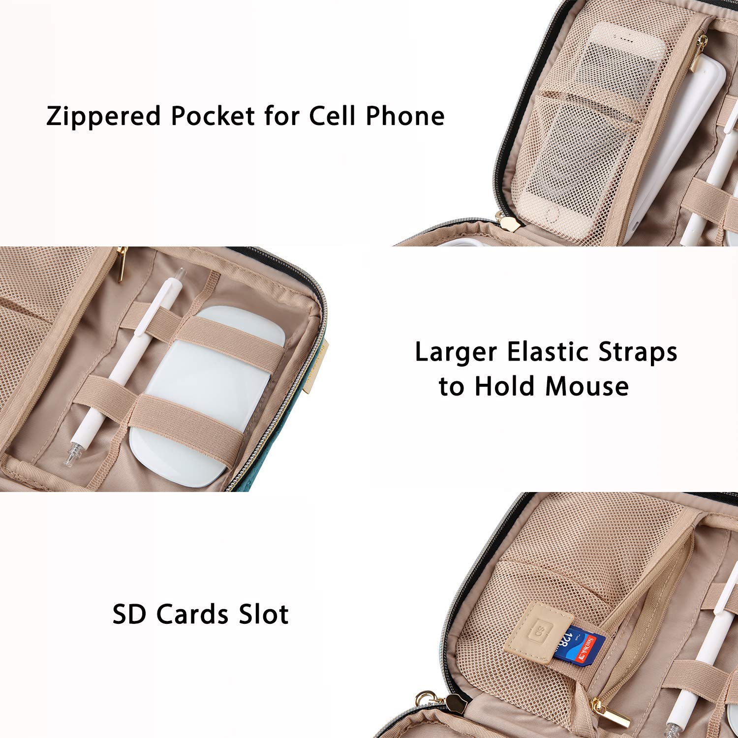 BAGSMART Electronics Organizer Travel Case - Waterproof Cable Organizer Bag for Phone, Charger, SD Card & Travel Essentials - Compact Tech Accessories for Women & Men - Perfect for Airplane, Office & Daily Commute (Teal)