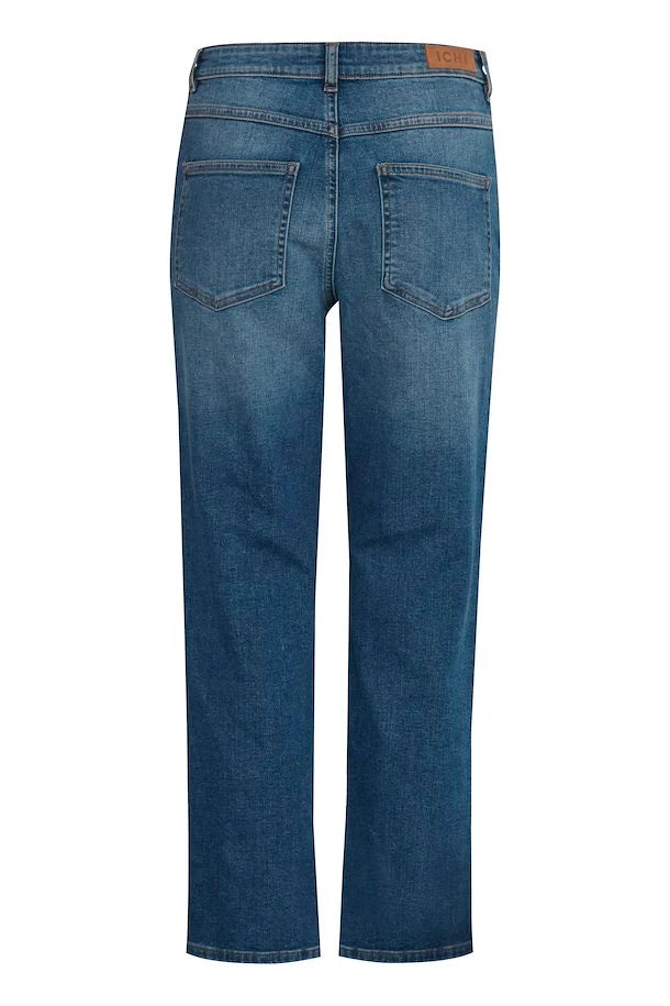 Iggy Straight Leg Cropped Jeans for Women - Medium Blue Denim Pants | High Waist Slim Fit Jeans | Perfect for Casual Wear, Office Outfits & Weekend Looks