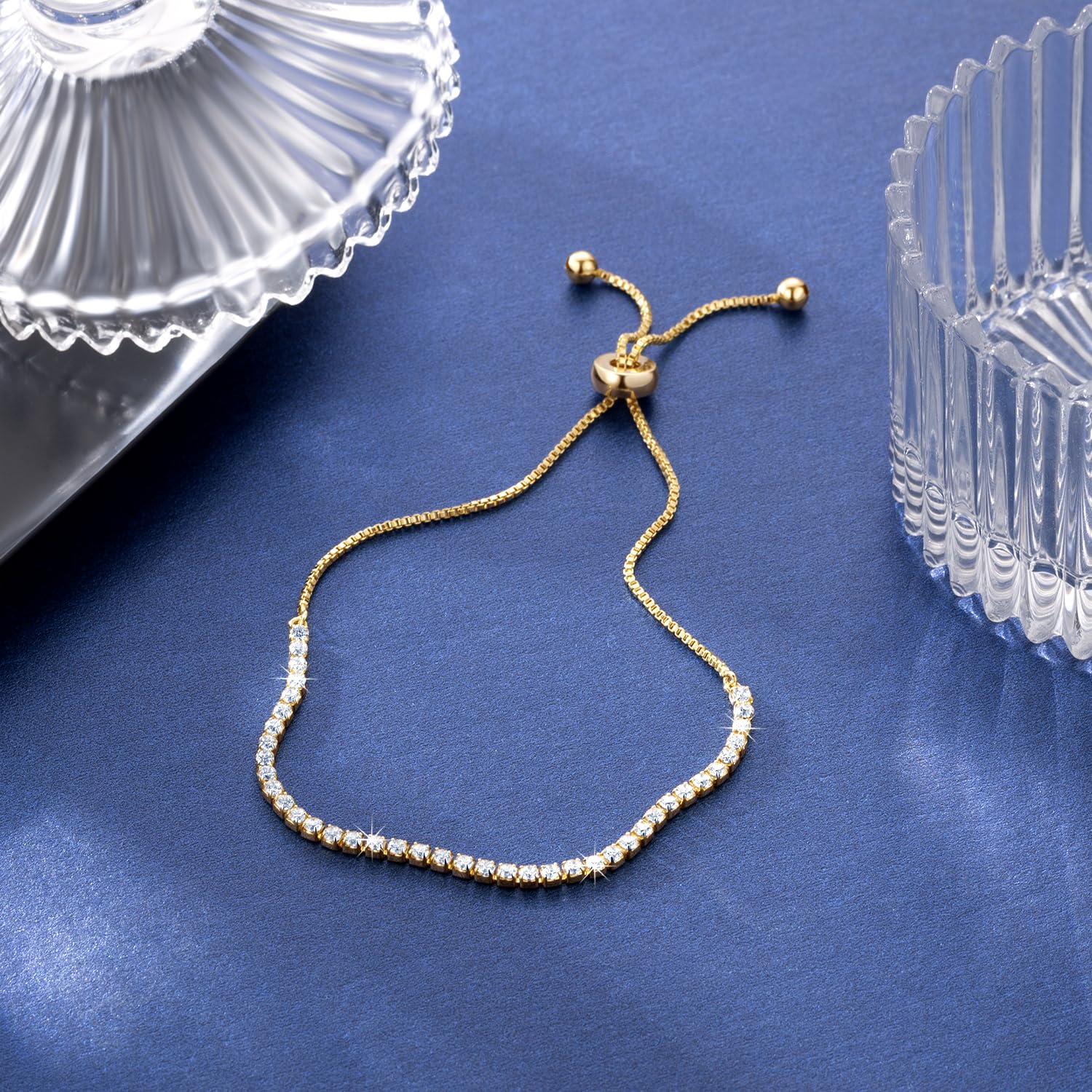 14K Gold Tennis Bracelet for Women | Cubic Zirconia Adjustable Bolo Clasp | Elegant Jewelry for Weddings, Parties & Everyday Wear