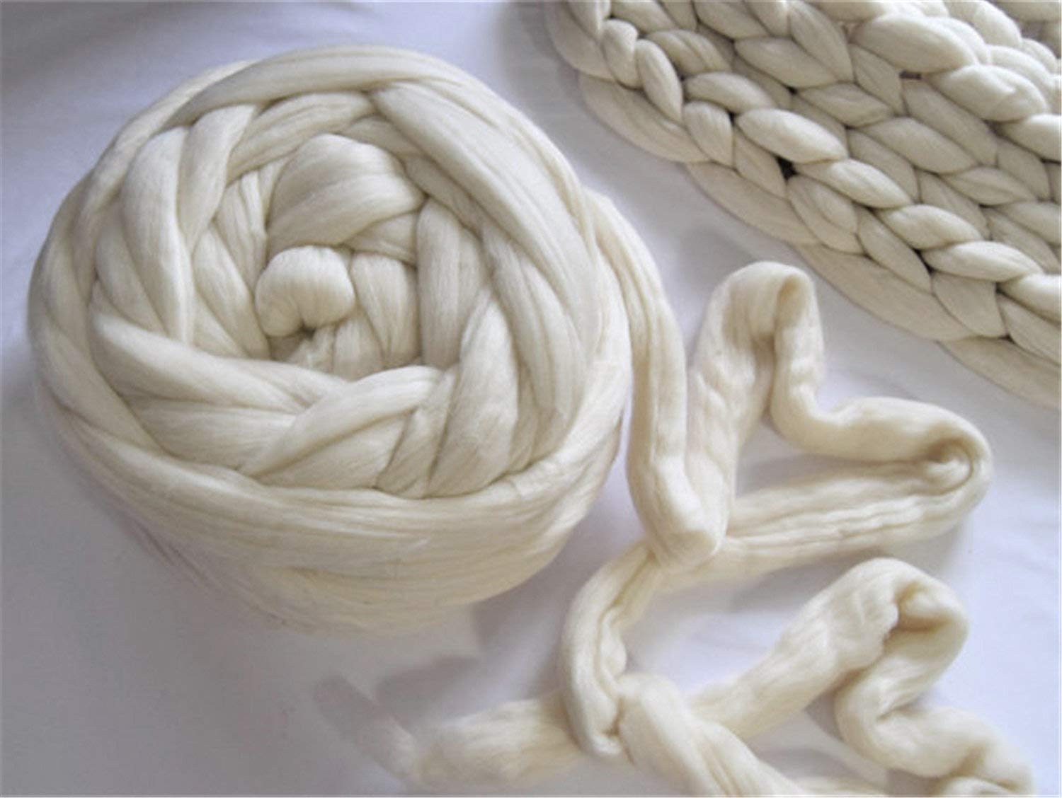 Clootess Bulky Chunky Yarn - Extra Thick Roving Wool for Hand Knitting, Crochet & DIY Projects - Perfect for Sofa Blankets, Bed Throws & Home Decor (11 lbs, Ivory White) - Cozy Winter Crafts & Gift Making
