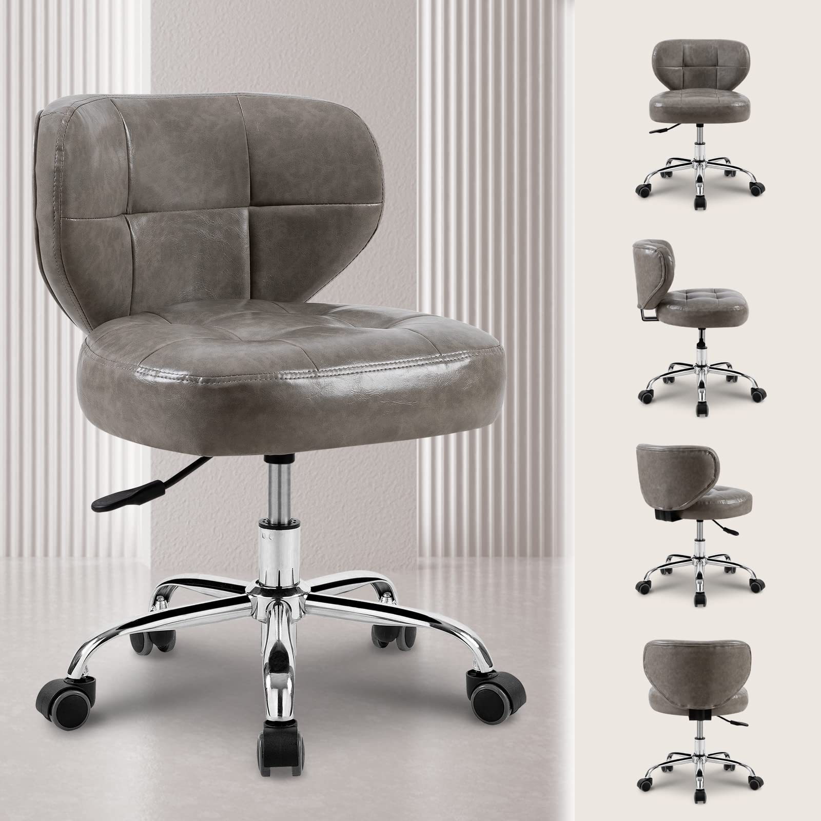 **2-Pack Hydraulic Pedicure Stools for Nail Technicians - Adjustable Height Salon Spa Stool with Back Support & Swivel Base - Perfect for Massage, Tattoo, Esthetician, Medical & Beauty Shops (Grey) - Ideal for Comfortable Client Services & Professional Treatments**