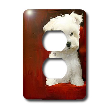 3D Rose Maltese Puppy 2 Outlet Cover - Decorative Electrical Outlet Safety Cover for Kids & Pets - Perfect for Nursery, Bedroom, and Living Room Protection