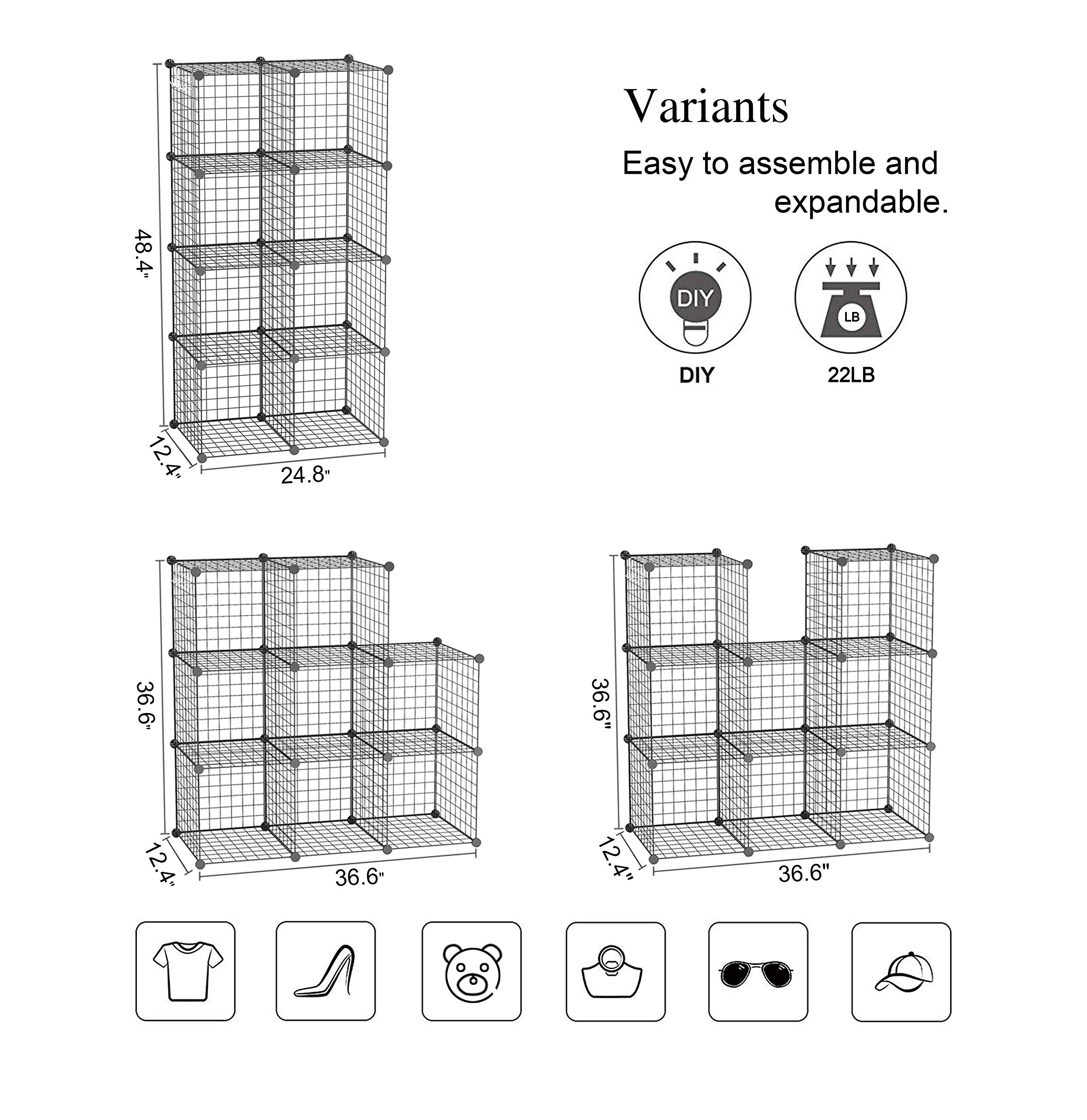 C&AHOME 8-Cube Metal Grid Storage Organizer - Modular Wire Cube Shelving Unit for Closet, Office & Living Room (24.8