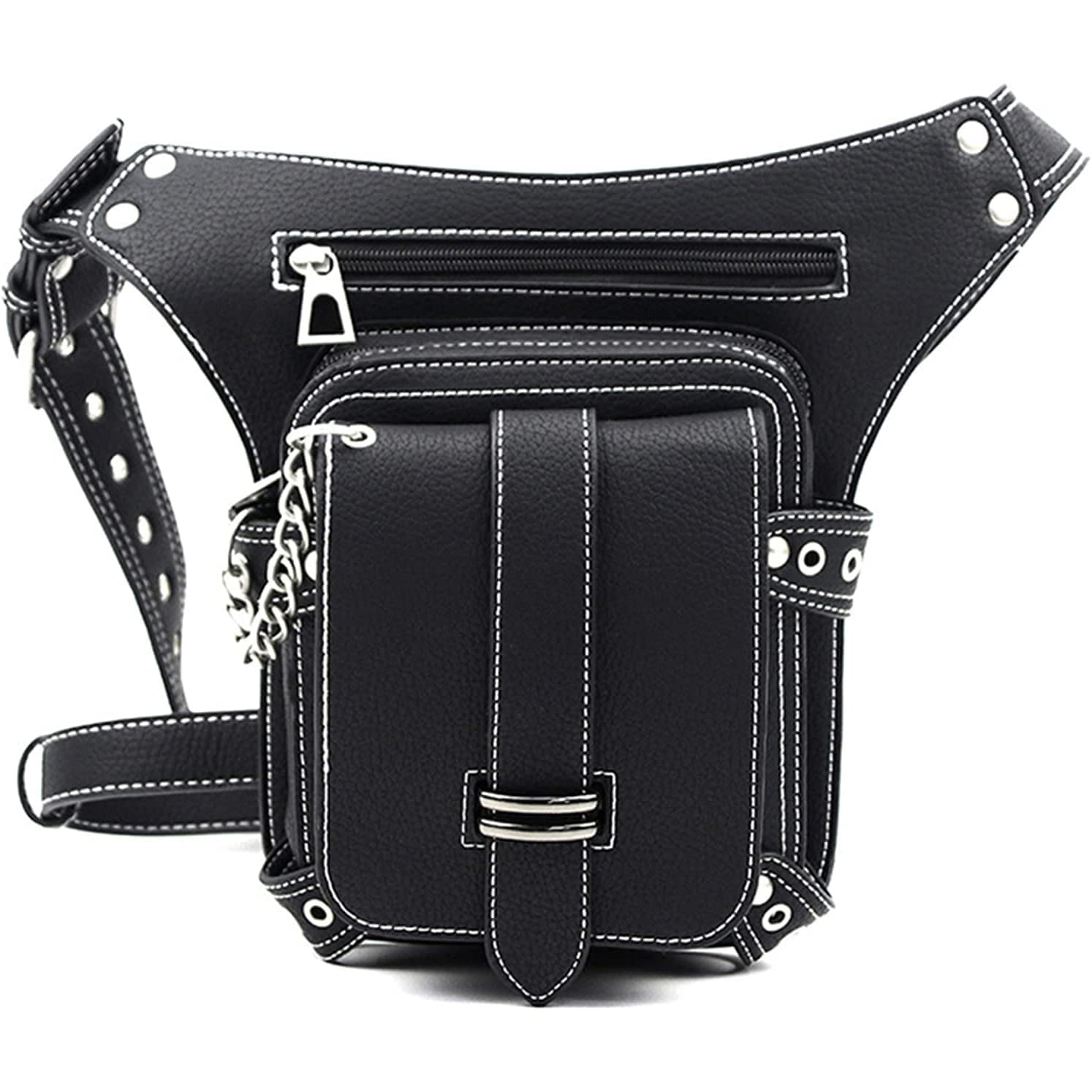 **Motorcycle Drop Leg Bag - PU Leather Tactical Waist Pack for Hiking, Camping, Cycling & Outdoor Adventures - Adjustable Fanny Pack & Hip Belt Messenger Bag**    *(Perfect for Motorcycle Riders, Travelers, Hikers & Outdoor Enthusiasts - Durable & Water-Resistant for Active Lifestyles)*