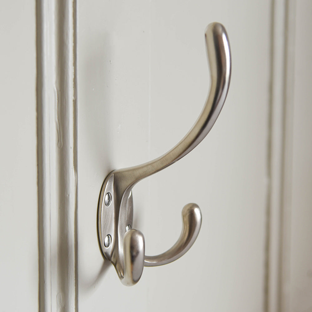 Stylish Satin Nickel Triple Hat & Coat Hook - Large Wall Mounted Organizer for Entryway, Bathroom, or Bedroom