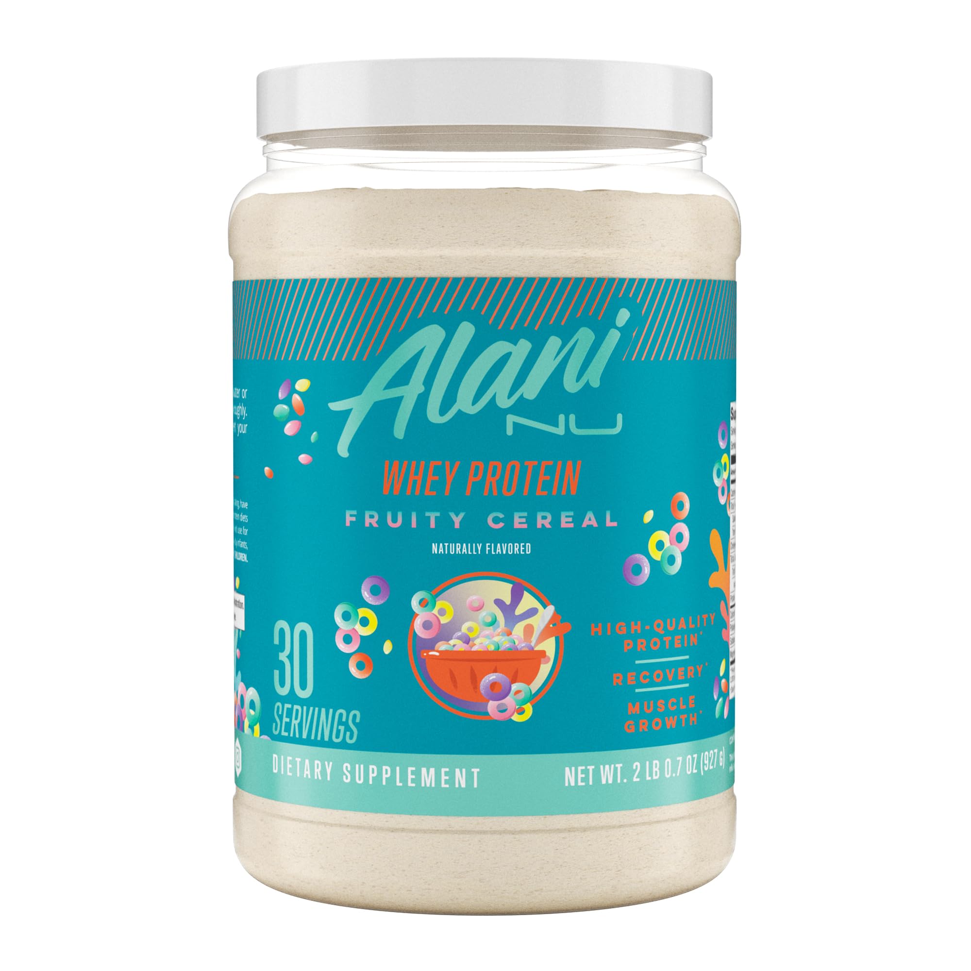 Alani Nu Whey Protein Powder - Fruity Cereal Flavor | 23g Protein, Low Sugar & Digestive Enzymes | Meal Replacement & Post-Workout Supplement | Low Fat, Low Carb Whey Isolate Protein Blend | 30 Servings for Gym, Weight Loss & Healthy Lifestyle