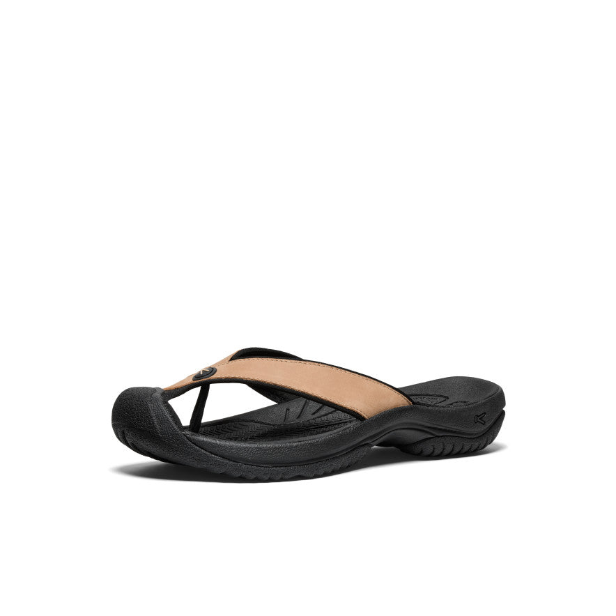 Men's Waimea Leather Flip Flops - Cornstalk & Black | Comfortable Beach Sandals for Summer Vacation & Poolside Relaxation