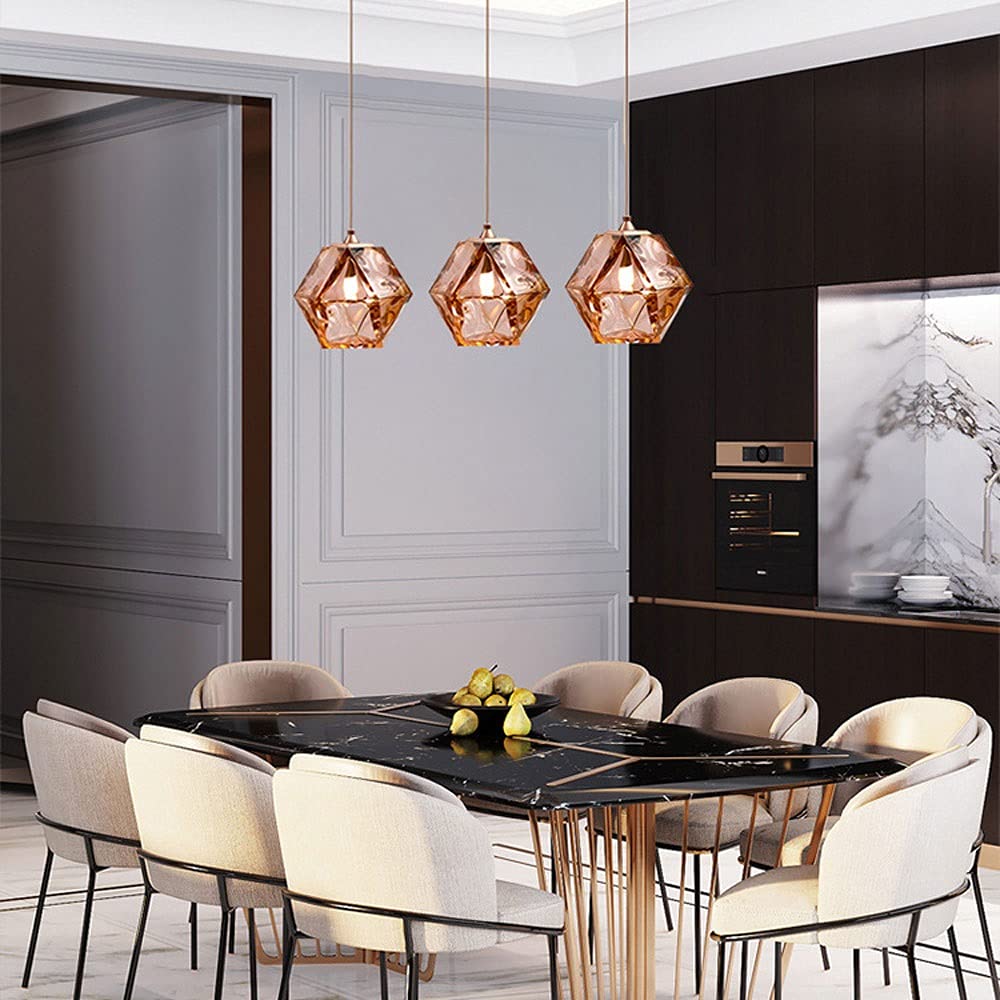 Nordic Mini Hanging Chandelier - Creative Glass Pendant Lighting Ceiling Lamp with E27 Base, Rose Gold Kitchen Island Light Fixture for Modern Dining Room & Living Room | Perfect for Home Decor, Restaurant Lighting, and Cozy Ambiance