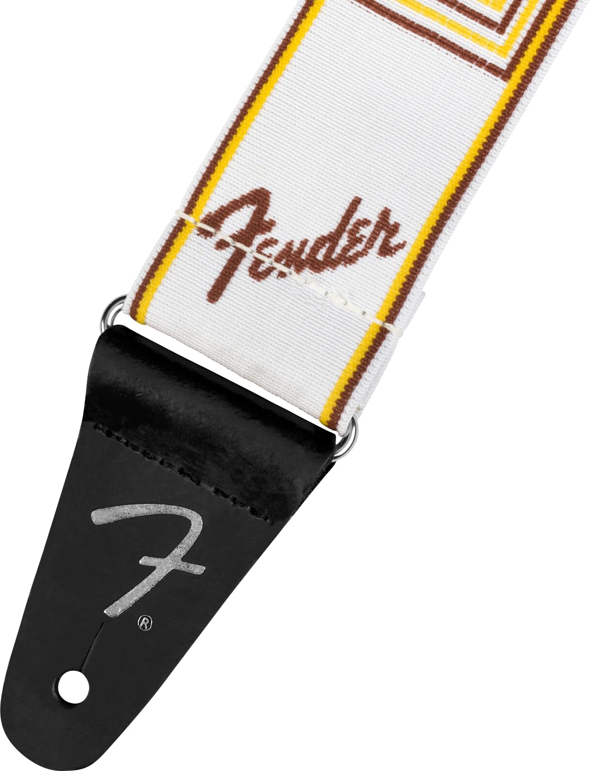 Fender WeighLess Monogrammed Guitar Strap - Adjustable 2-Inch Wide, White/Brown/Yellow - Premium Guitar Accessories for Electric & Acoustic Guitars - Perfect for Live Performances, Studio Sessions & Practice