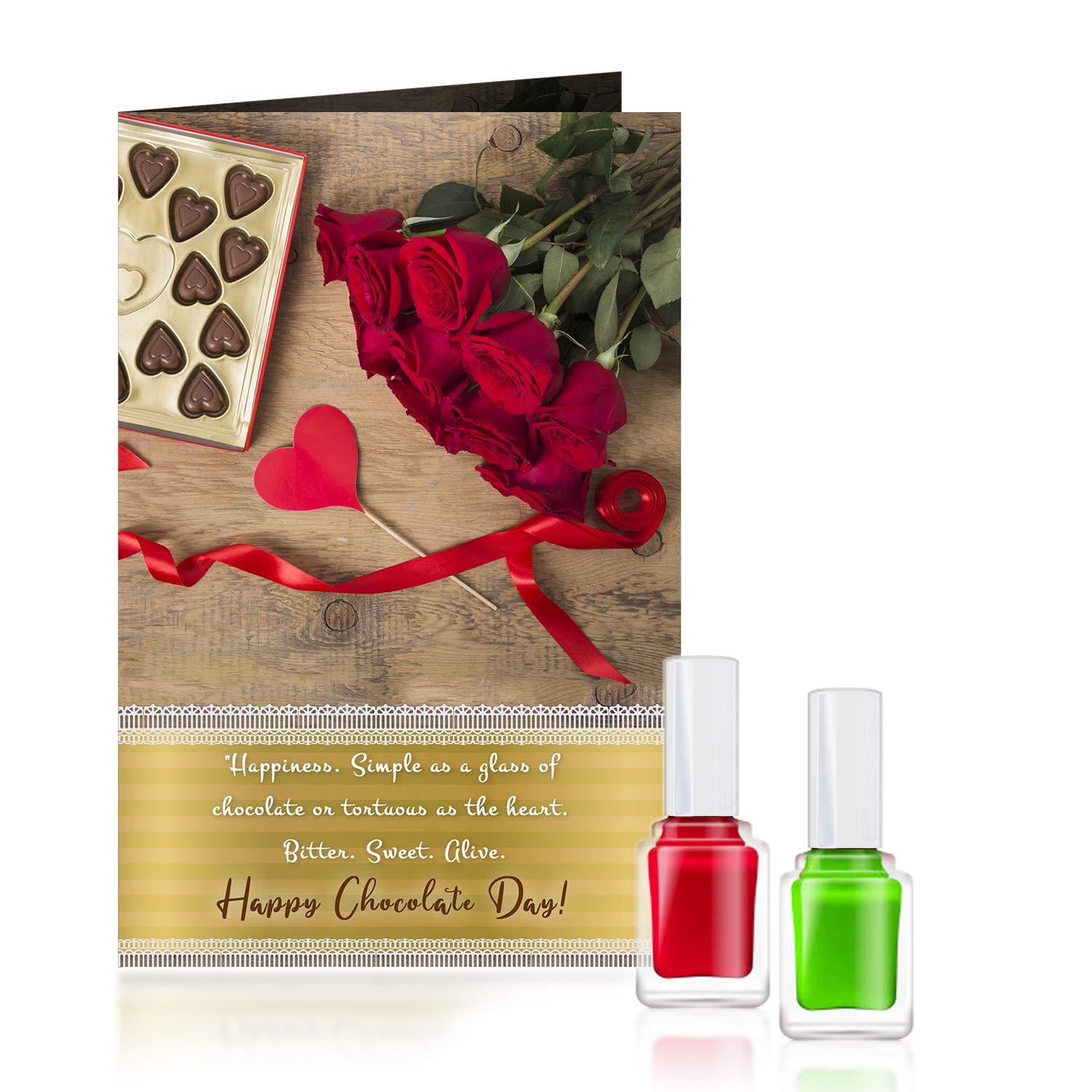 Long Lasting Multicolor Nail Polish Set for Women - 2 Premium Nail Paints with Heartfelt Chocolate-Themed Greeting Card - Perfect Gift for Birthdays, Anniversaries & Valentine's Day