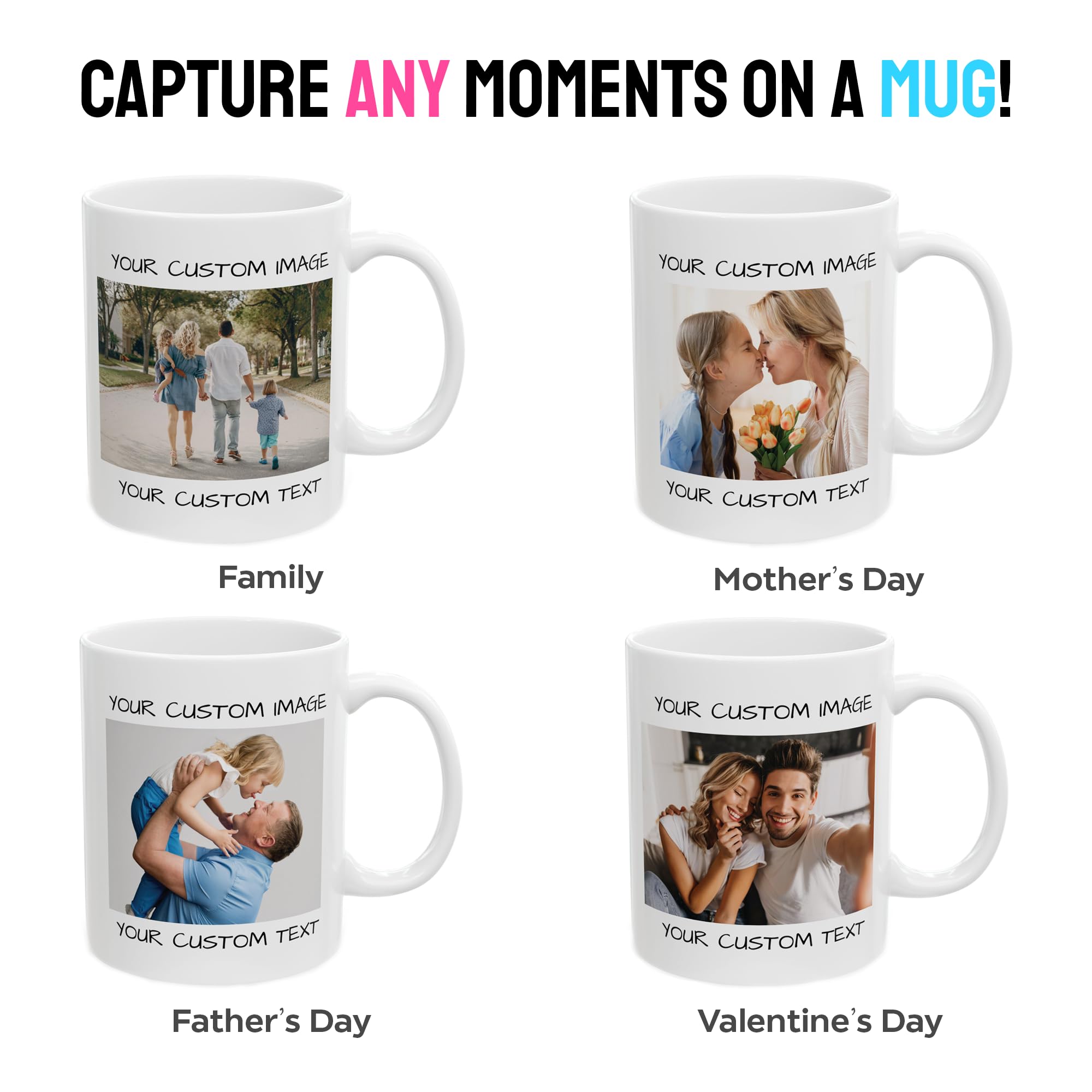 Personalized Ceramic Coffee Mug - Custom Photo, Text, or Logo | 11oz Tea Cup for Men, Women, Mom, Dad | Unique Gift for Birthday, Anniversary, Christmas | Perfect for Home, Office, or Gifting - White/Green