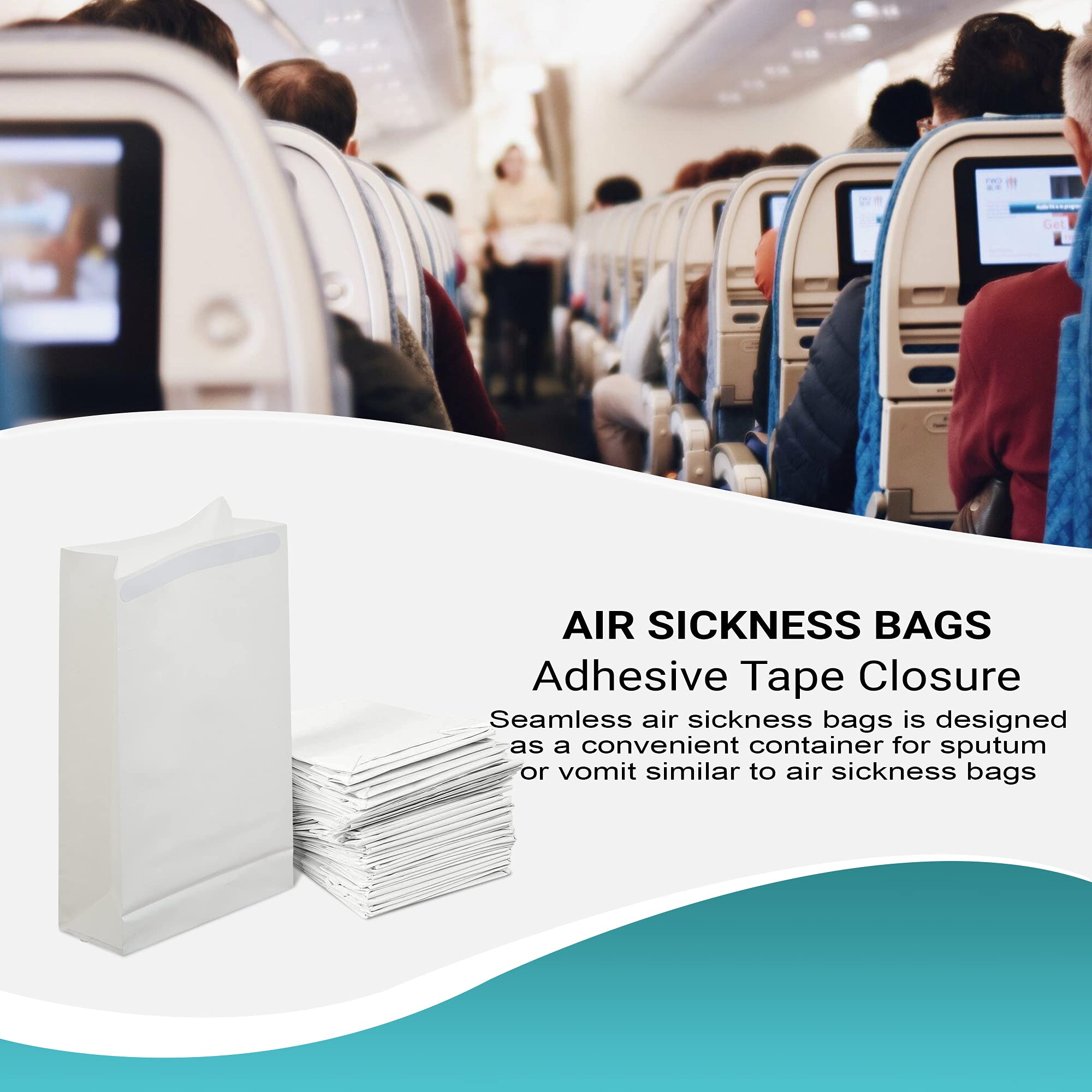 1000 Pack White Disposable Air Sickness Bags with Adhesive Tape Closure - 4.5