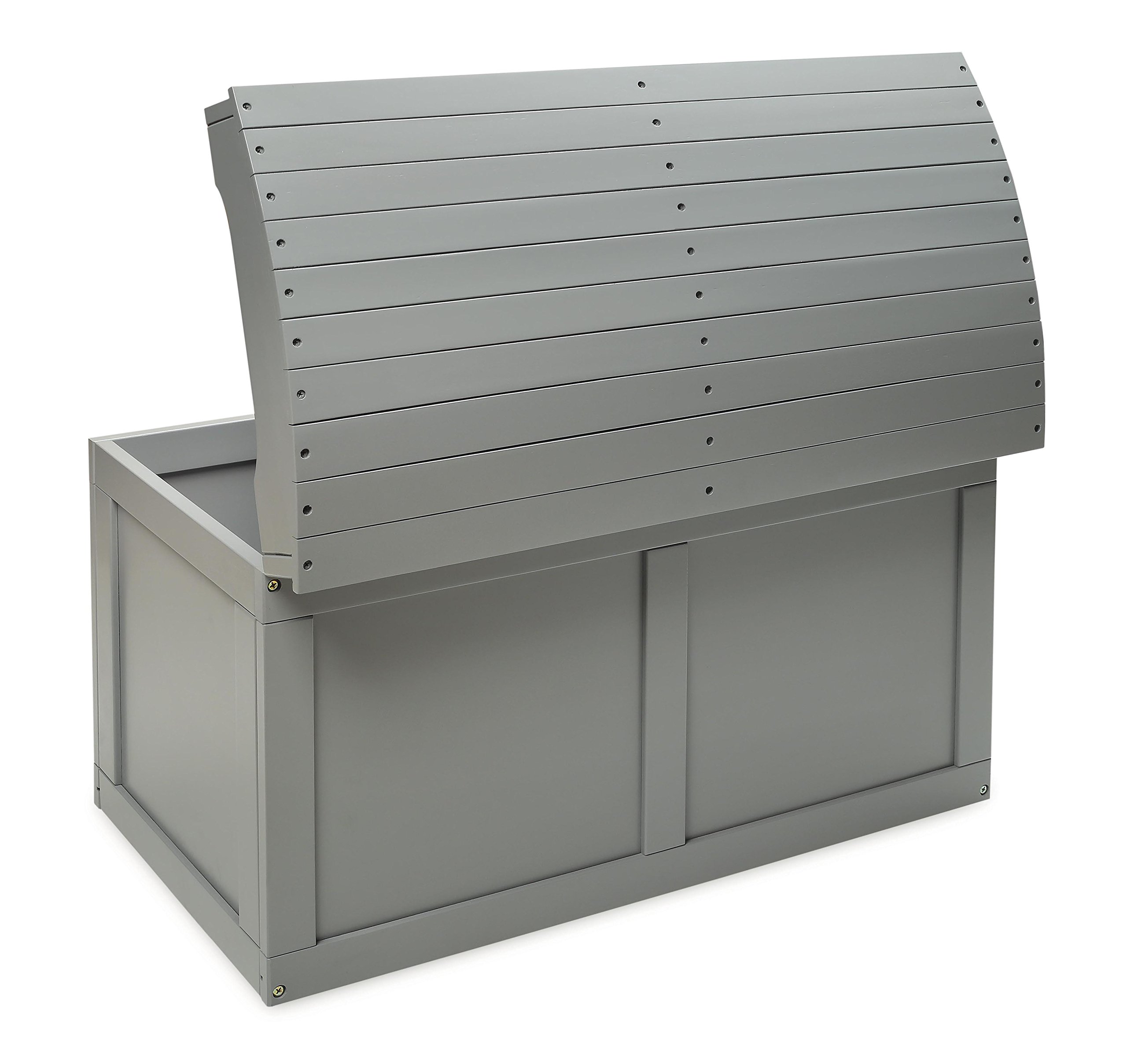 Badger Basket Kids Hardwood Toy Storage Chest with Safety Hinge - Gray Barrel Top Toy Box for Nursery, Playroom & Bedroom Organization