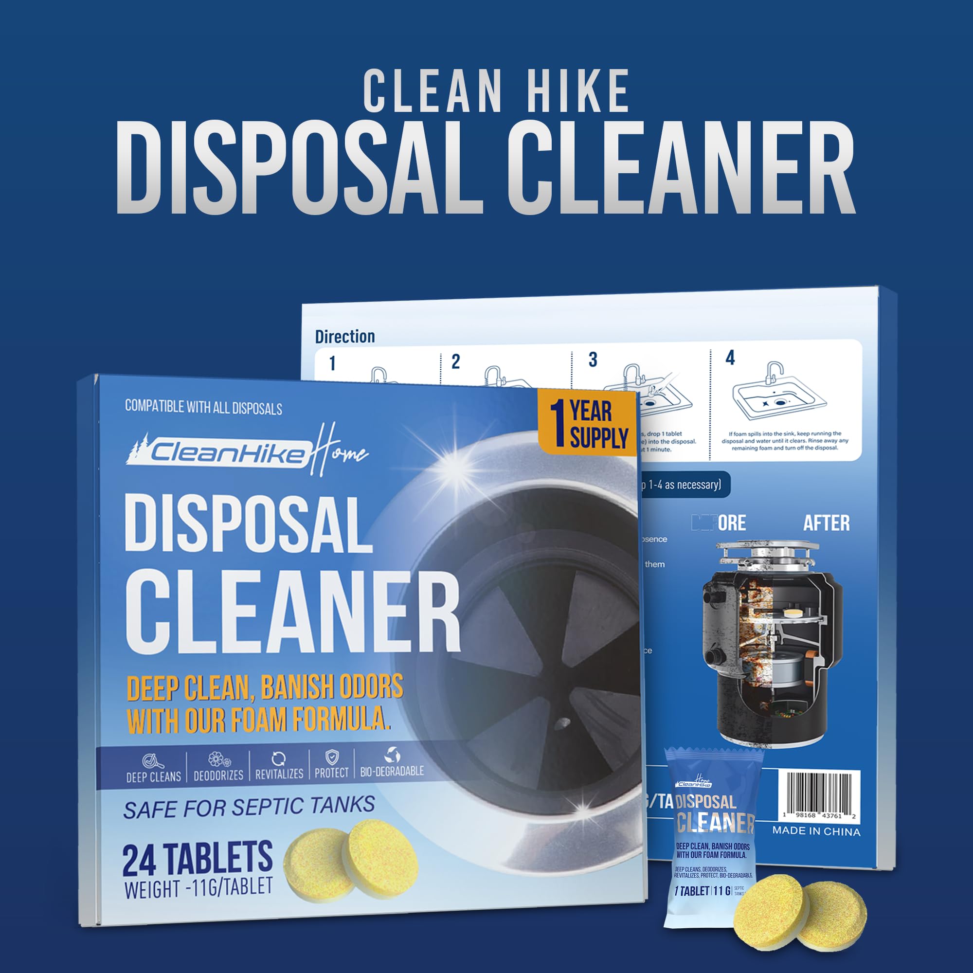 24-Pack Garbage Disposal Cleaning Tablets | Lemon Scented Deodorizer & Deep Cleaner for Kitchen Sink, Garburator & Waste Disposer | Natural Drain Care Solution (1 Year Supply) | Eliminates Odors & Maintains Freshness for Daily Kitchen Use
