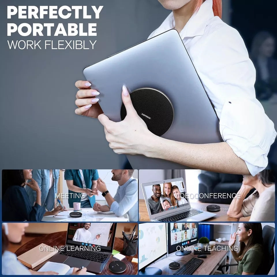 AISPEECH M4 Bluetooth Conference Microphone - AI Noise Cancelling, Real-Time Transcription, Duplex Call, USB Connectivity, 360° Voice Pickup for Online Meetings, Webinars & Remote Work
