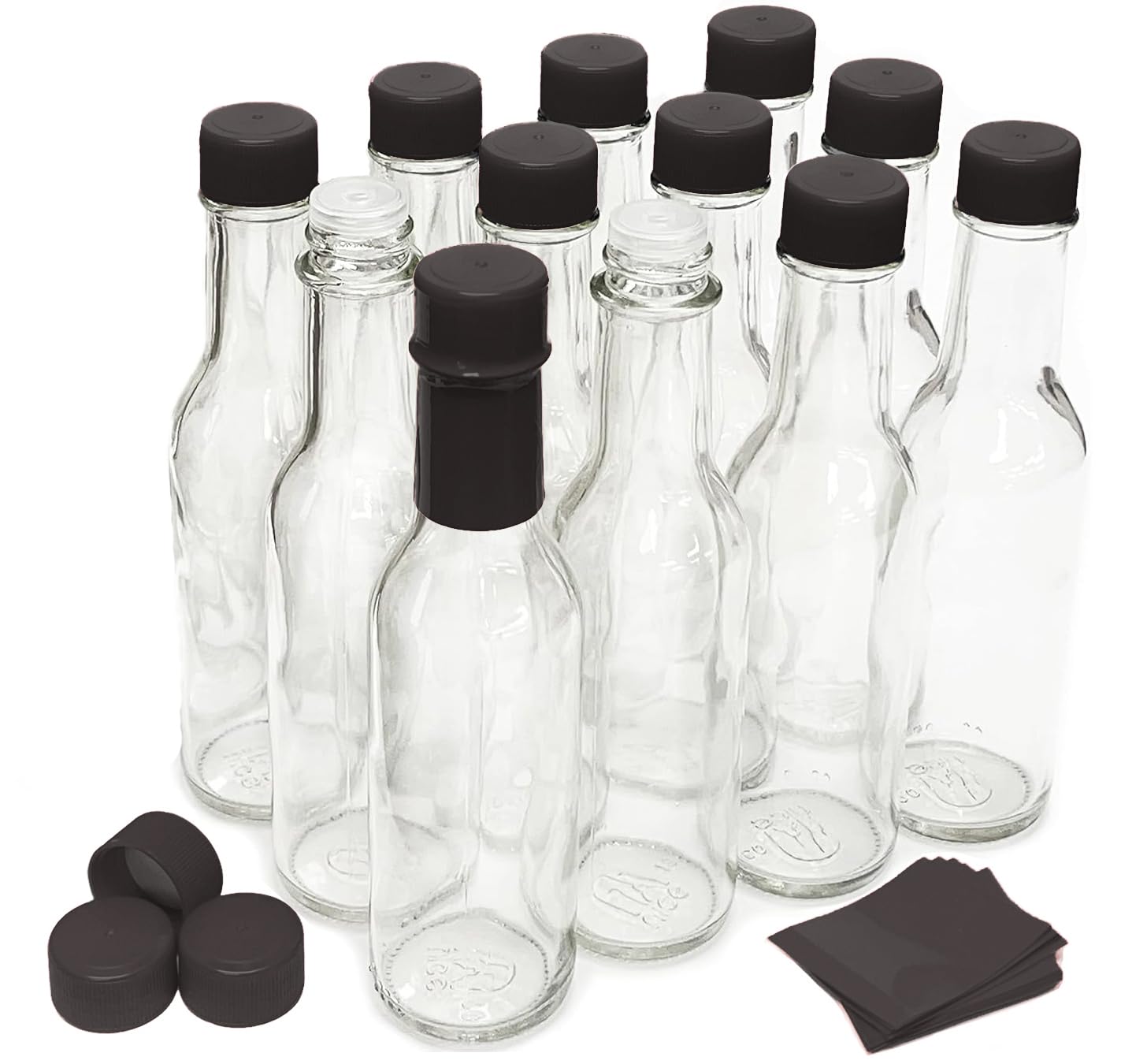 5 Oz Hot Sauce Bottles with Black Caps & Shrink Bands - Pack of 12 | Premium Glass Containers for Homemade Hot Sauce, BBQ Sauce & Salad Dressing | Perfect for Restaurants, Catering & Home Kitchens