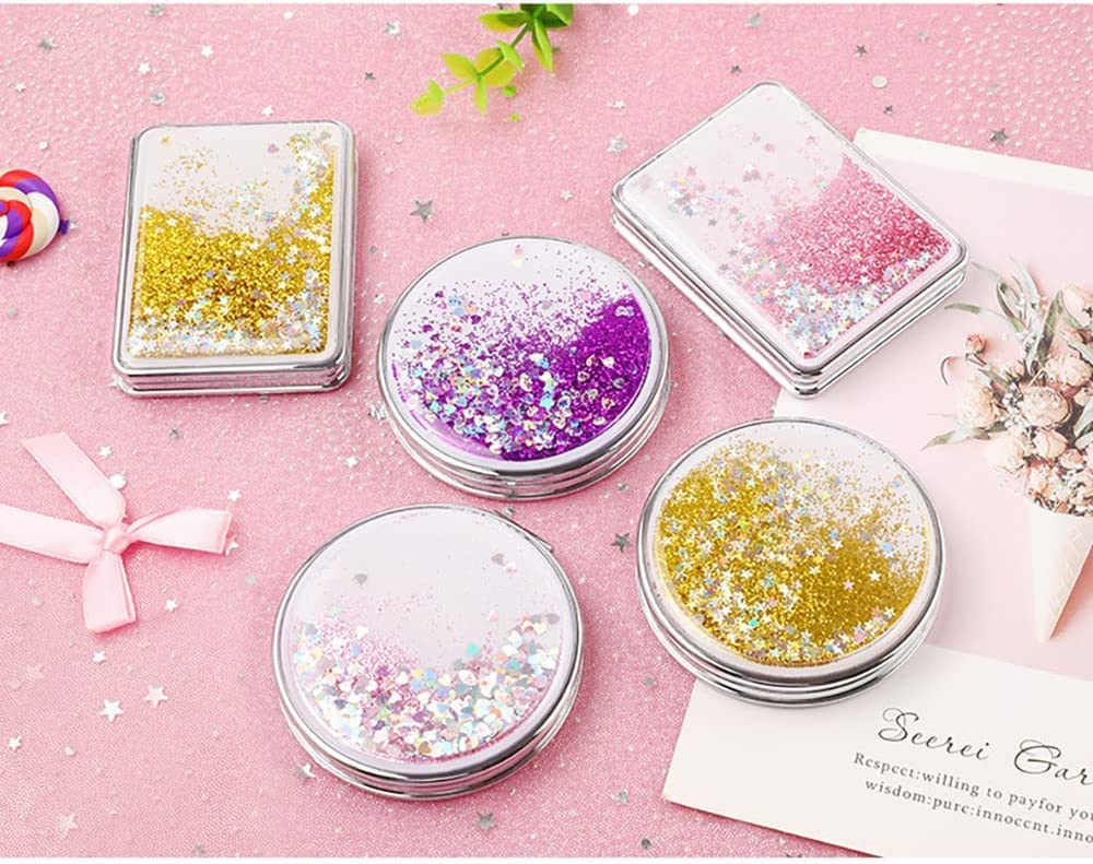 MEPOINT Compact Mirror for Women - 2-Sided Folding Pocket Mirror with 1x/2x Magnification, Bling Quicksand Design, Portable Travel Makeup Mirror for Purse | Perfect for On-the-Go Touch Ups, Travel, and Daily Makeup Routine