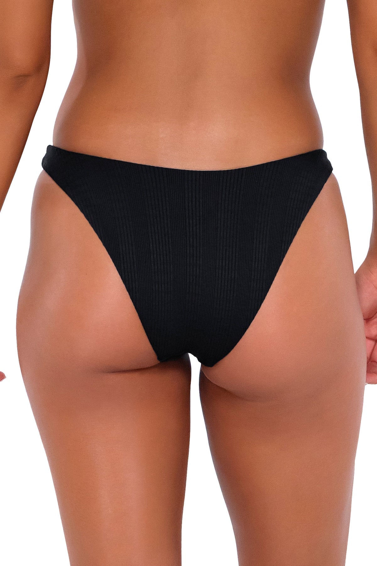 B Swim Black Baja Rib Carly Bikini Bottom - High Waisted Swimwear for Women, Sexy Bikini Bottoms for Beach & Pool Party, Summer Vacation Swimsuits