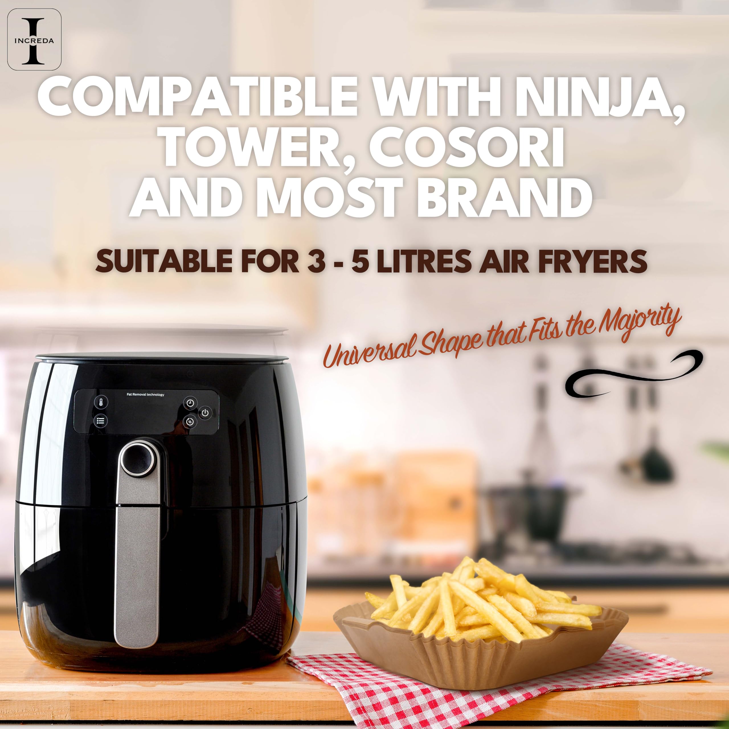 Increda 120-Pack 6.3 Inch Square Air Fryer Liners - Disposable Food Grade Greaseproof Paper for Air Fryer Baskets, Microwave & Oven - Comes with Reusable Protective Plastic Case - Perfect for Quick Meals, Healthy Cooking & Easy Cleanup