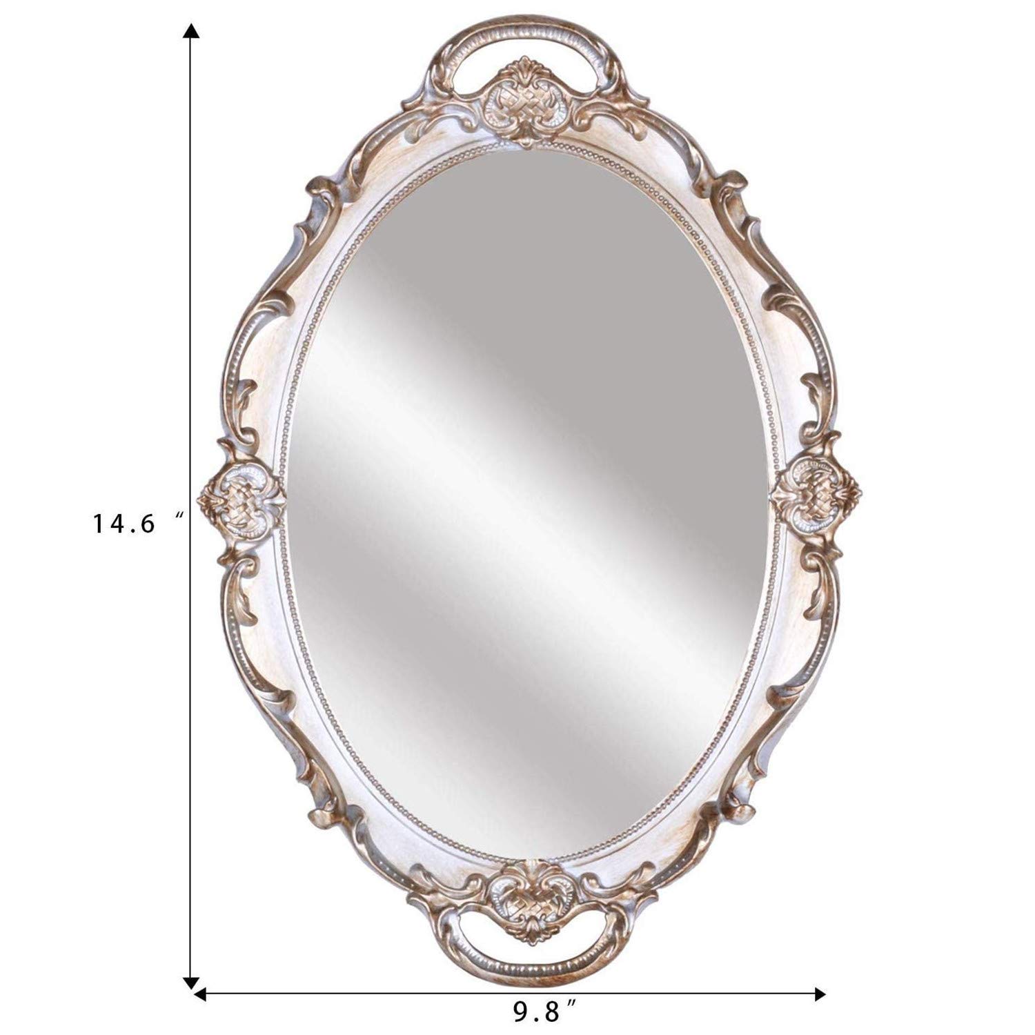 Hamphinee Gold Oval Floral Wall Mirror Tray - 9.8