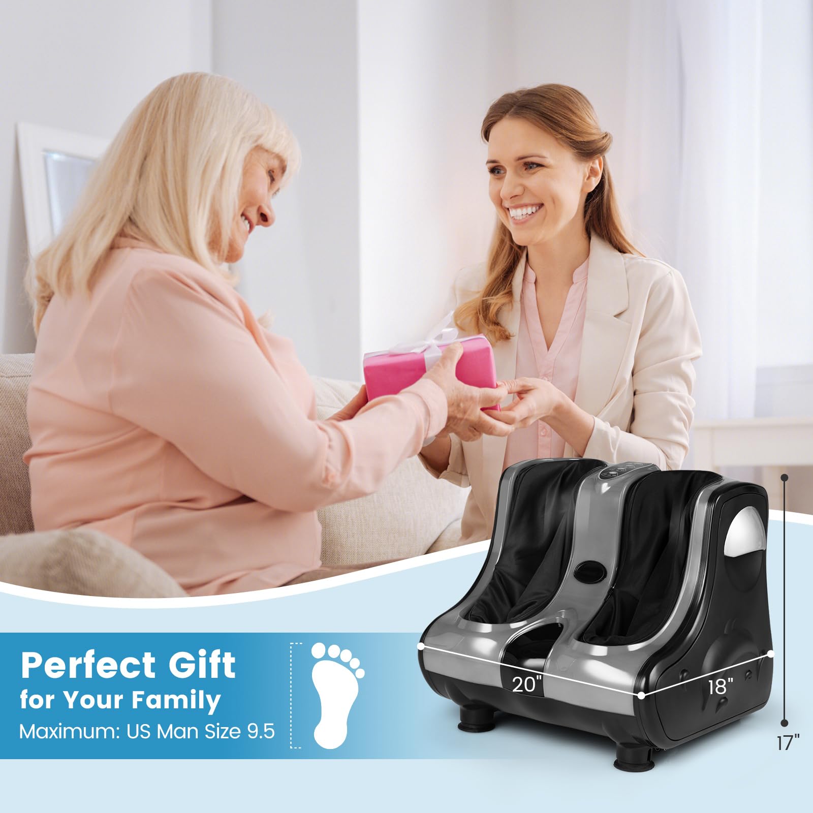 RELAX4LIFE Shiatsu Foot and Calf Massager with Heating - Kneading, Vibration & Rolling Massage for Pain Relief - Adjustable Speed & Tilt Base - Perfect for Home Relaxation, Office Stress Relief & Post-Workout Recovery (Grey)