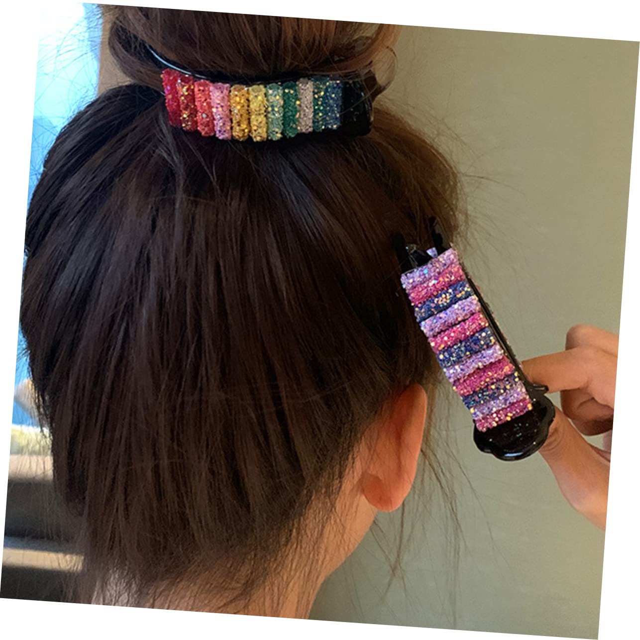 LALAFINA Rainbow Hair Claw Clips 2 Pack - Non-Slip Interlocking Teeth Hair Clips for Women, Hair Accessories for Updos, Ponytails & Bun Hairstyles - Perfect for Parties, Weddings & Everyday Use