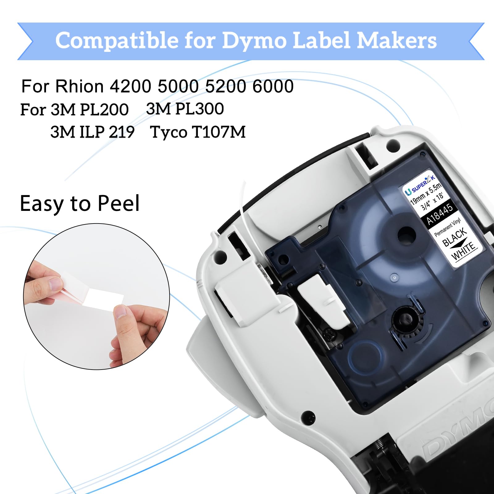 20 Pack Dymo 18445 Compatible Label Tape - Black on White 3/4