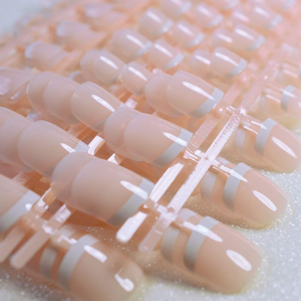 10 Pairs Short French Fake Nails for Toes - Nude & White Fade Design, Toe Nail Tips in OPP Bags - Perfect for Pedicures, Summer Sandals & Beach Vacations