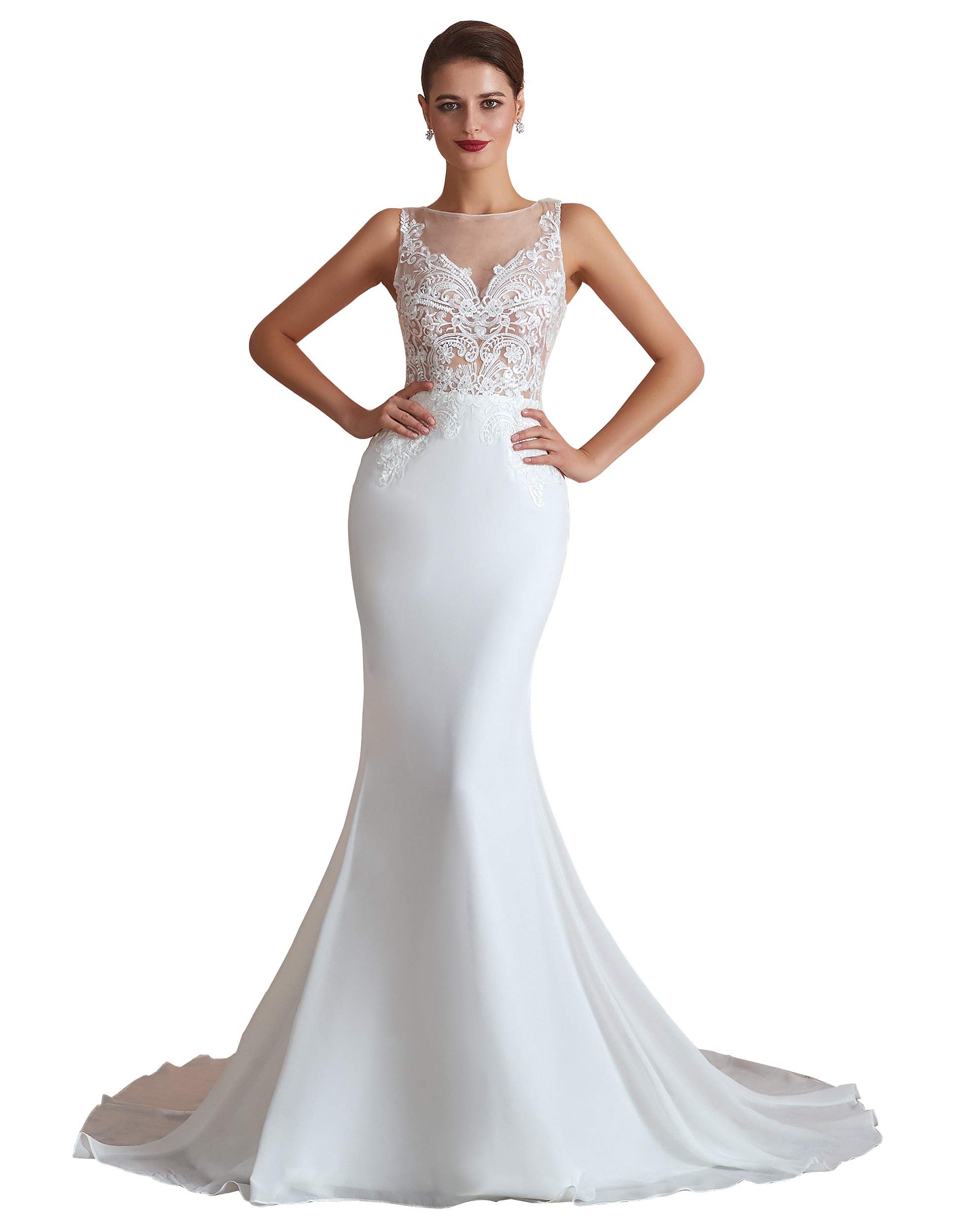 Elegant Applique Mermaid Wedding Dress for Women - Sweep Train Chiffon Gown for Bridal, Prom, and Formal Events