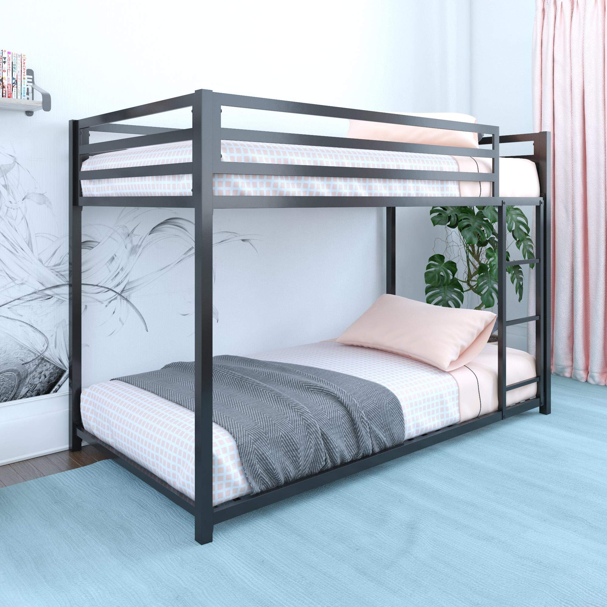 DHP Miles Metal Bunk Bed with Ladder, Twin Over Twin, Space-Saving Black Bed Frame for Kids & Teens - Perfect for Small Bedrooms, Dorms & Guest Rooms