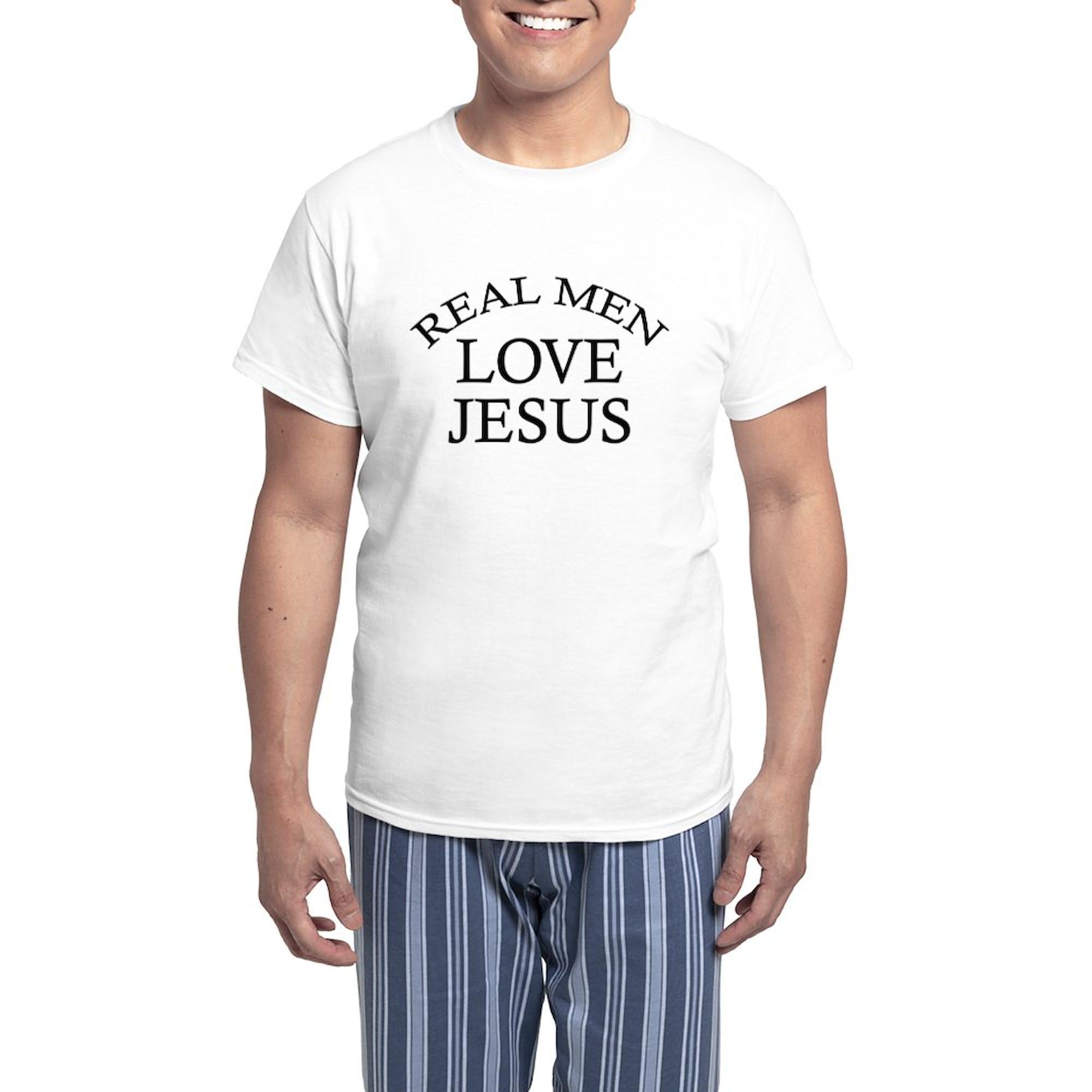 Real Men Love Jesus Men's Light Pajama Set - Comfortable Novelty Sleepwear for Men | Cozy Lounge & Sleep Pajamas for Christian Home, Bible Study Nights