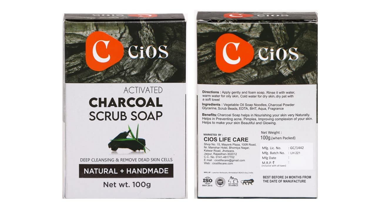 CIOS Life Care Activated Charcoal Soap Bar for Face & Body - Deep Cleansing, Skin Brightening & Whitening | 6-Pack | Natural Detox & Acne Treatment | Perfect for Daily Skincare & Spa Days