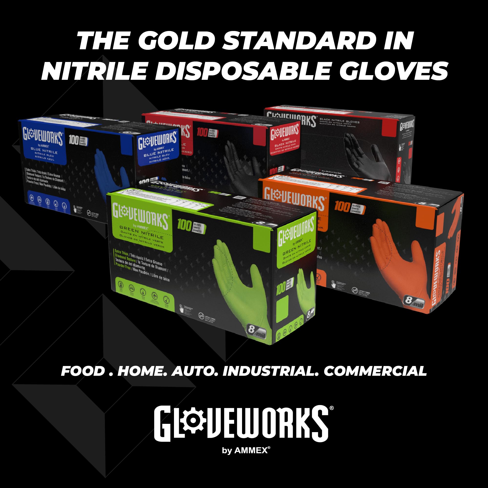 GLOVEWORKS HD Green Nitrile Disposable Gloves - 8 Mil Thick, Medium to XXL Sizes, Raised Diamond Grip for Enhanced Protection - Ideal for Medical, Laboratory, Cleaning, and Food Handling