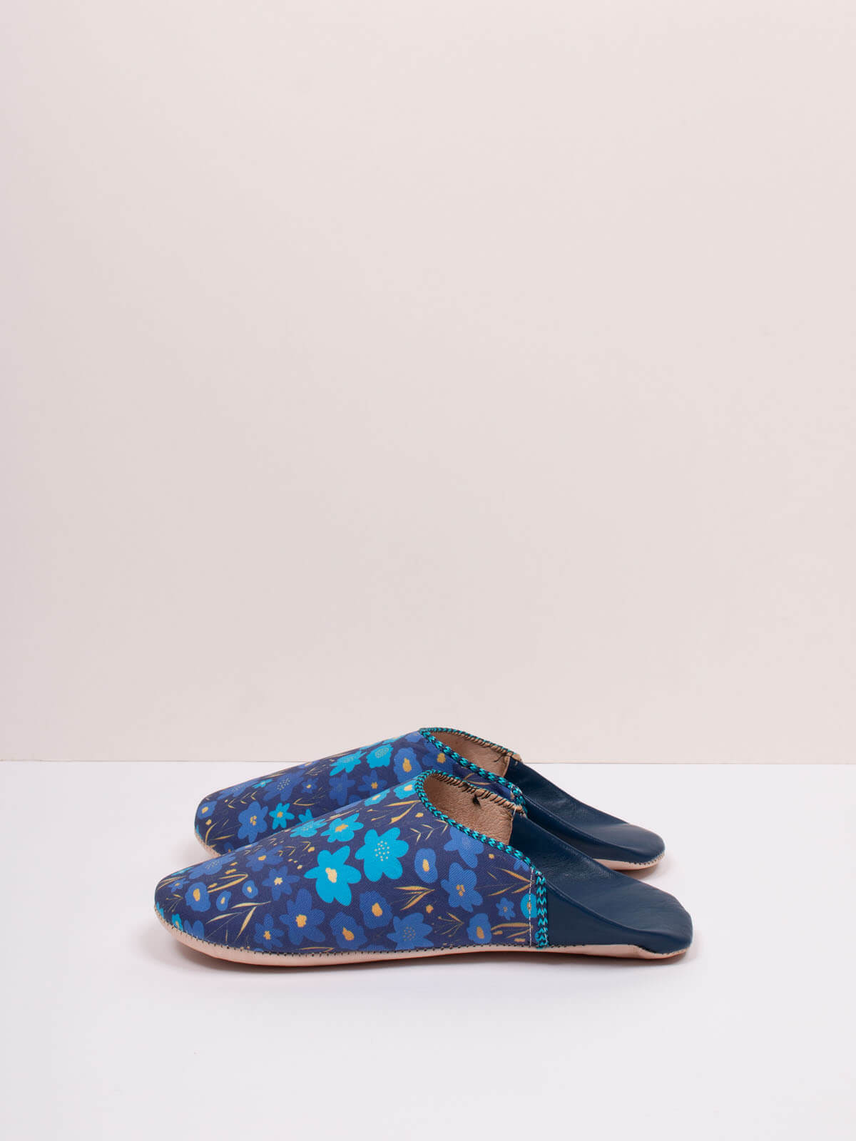 Margot Floral Babouche Slippers for Women - Comfortable Indigo Blue Moroccan Style House Shoes - Perfect for Home, Lounge & Indoor Relaxation
