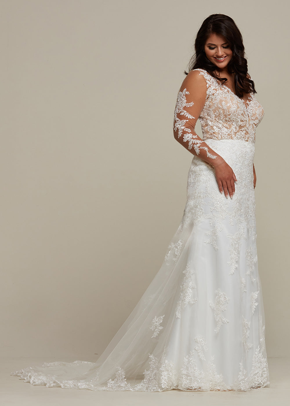 Elegant Quinn Lace Fit and Flare Wedding Dress with Illusion Sleeves - Perfect for Bridal, Formal Events & Romantic Photoshoots