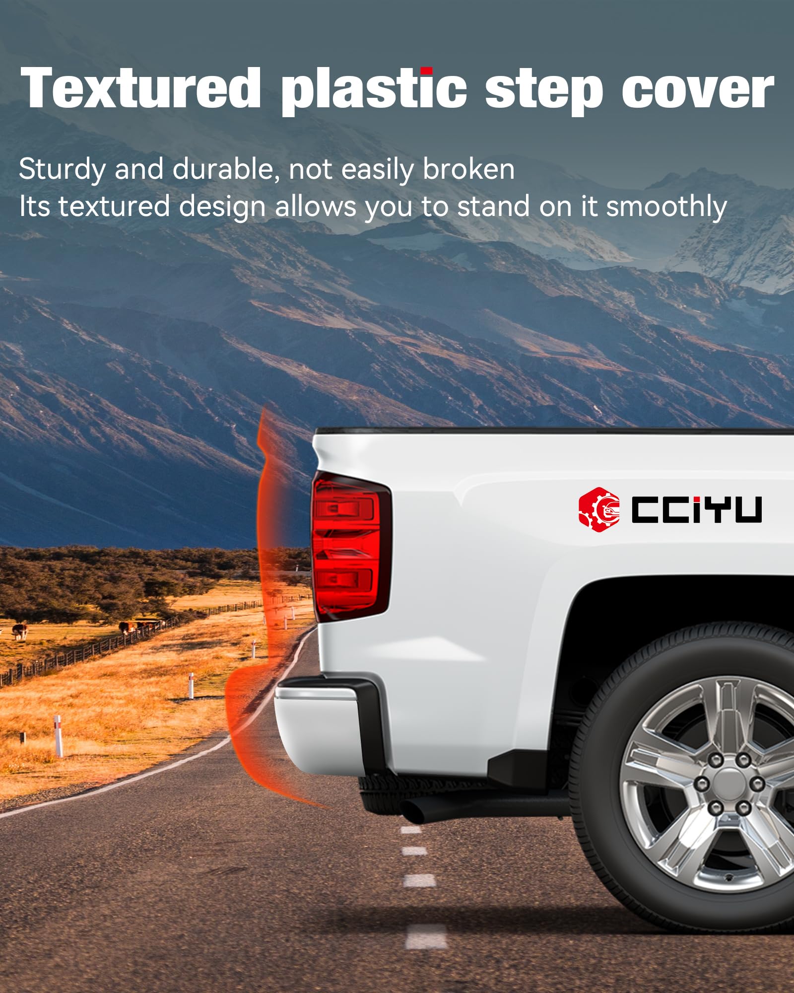 CCiyu Rear Step Bumper with Brackets & License Plate Lights - Compatible with 1999-2006 Chevrolet Silverado 1500 & GMC Sierra 1500 | Heavy-Duty Truck Accessory for Off-Roading & Work Trucks