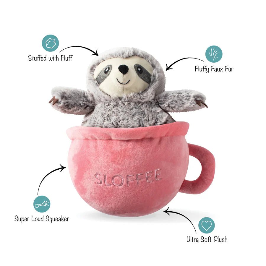 Cute Sloth in Coffee Cup Plush Squeaky Dog Toy - Soft & Chew-Resistant Puppy Chew Toy for Small & Medium Dogs - Perfect for Playtime, Cuddling & Training Rewards
