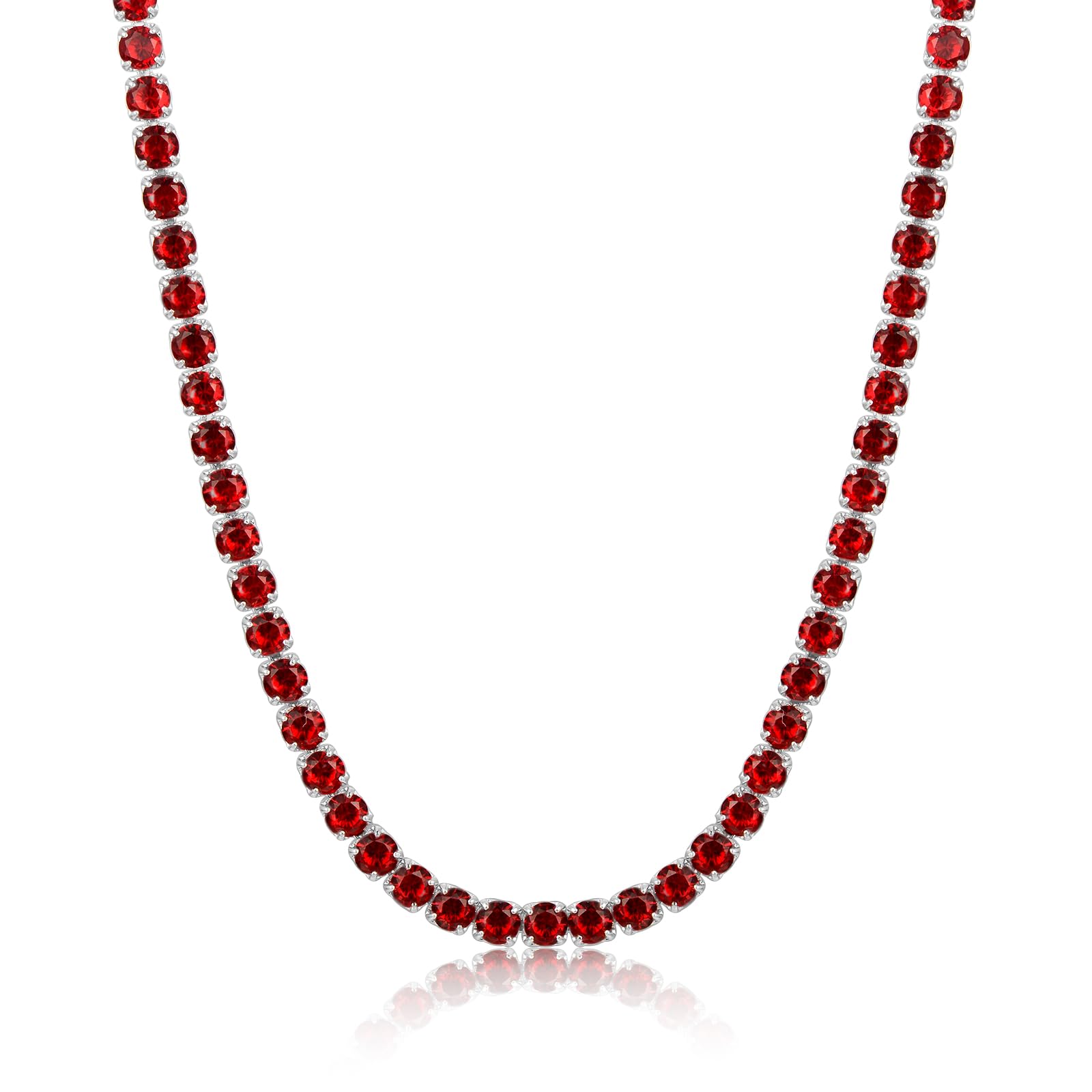 Sterling Silver Birthstone Tennis Necklace for Women - 4mm Adjustable 18